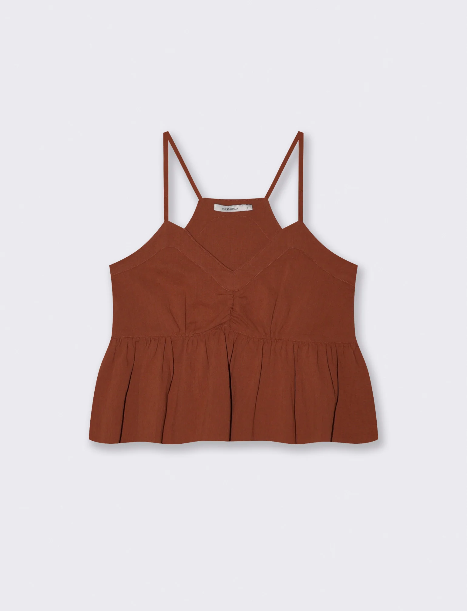 Top Arricciato con Spalline in Cotone - Cognac