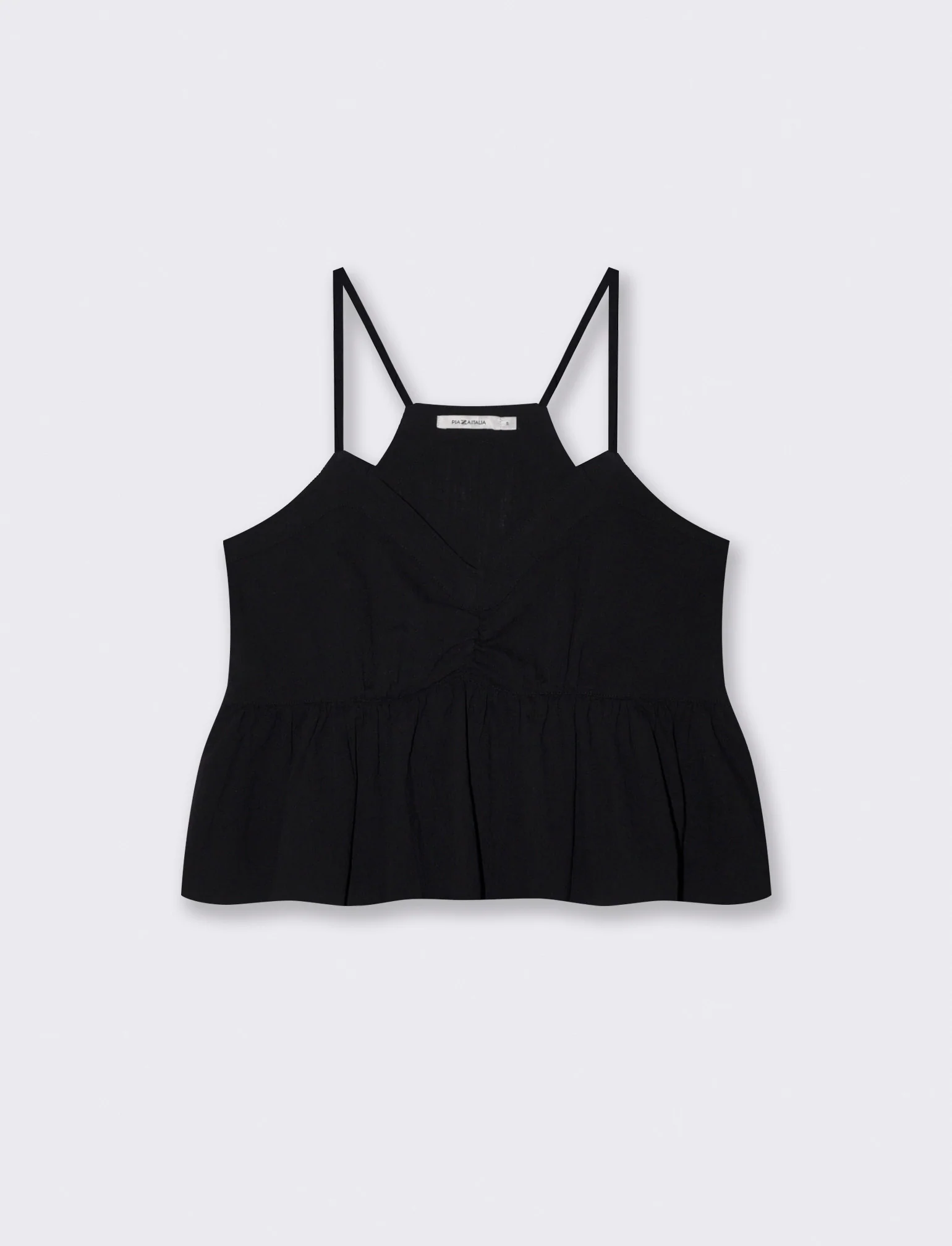 Top Arricciato con Spalline in Cotone - Nero