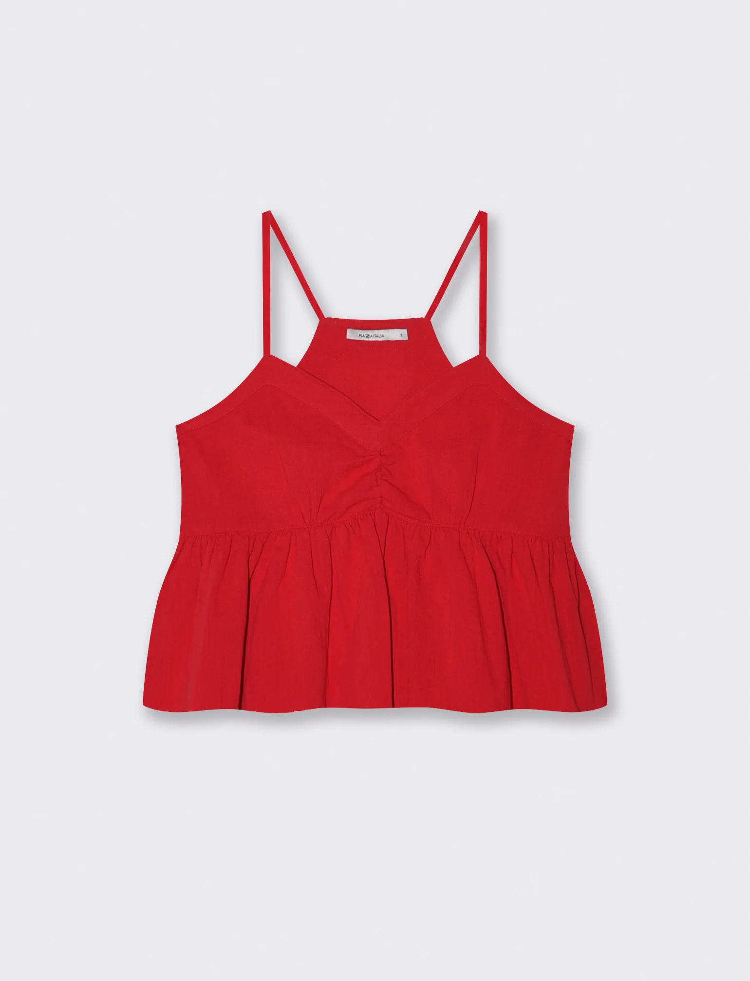 Top Arricciato con Spalline in Cotone - Rosso