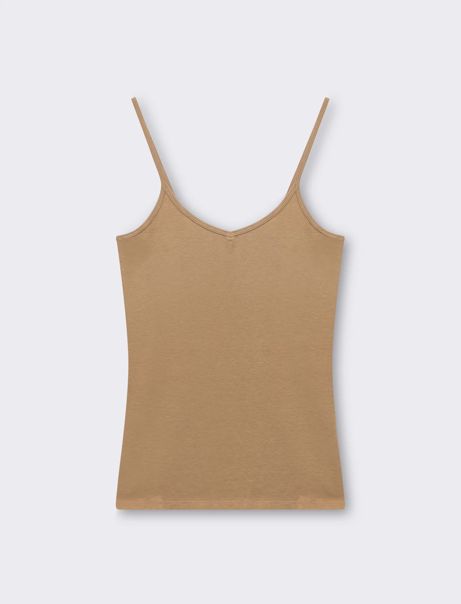 Top basico con scollo a v da donna - Beige fieno
