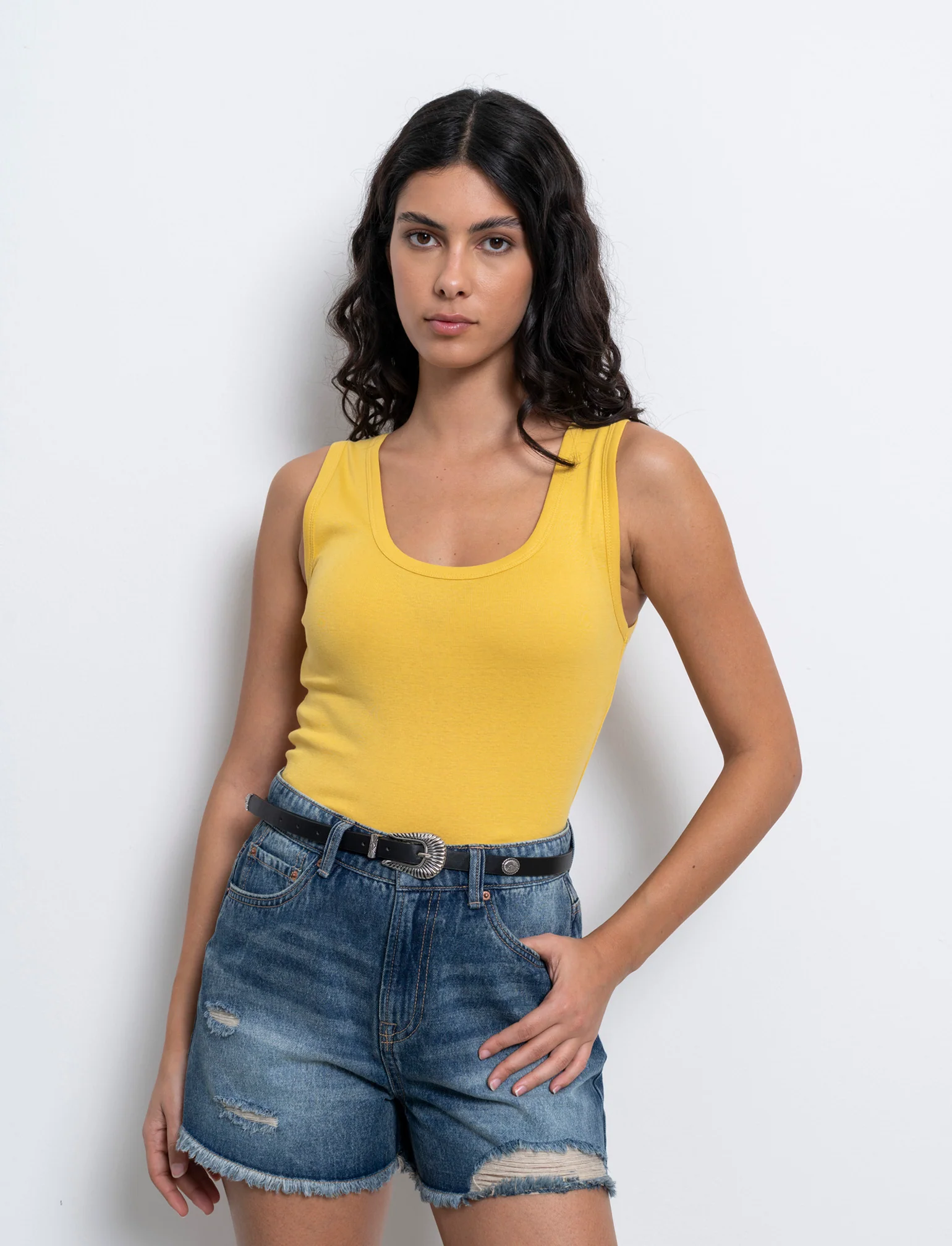 Top canottiera basico da donna - Giallo