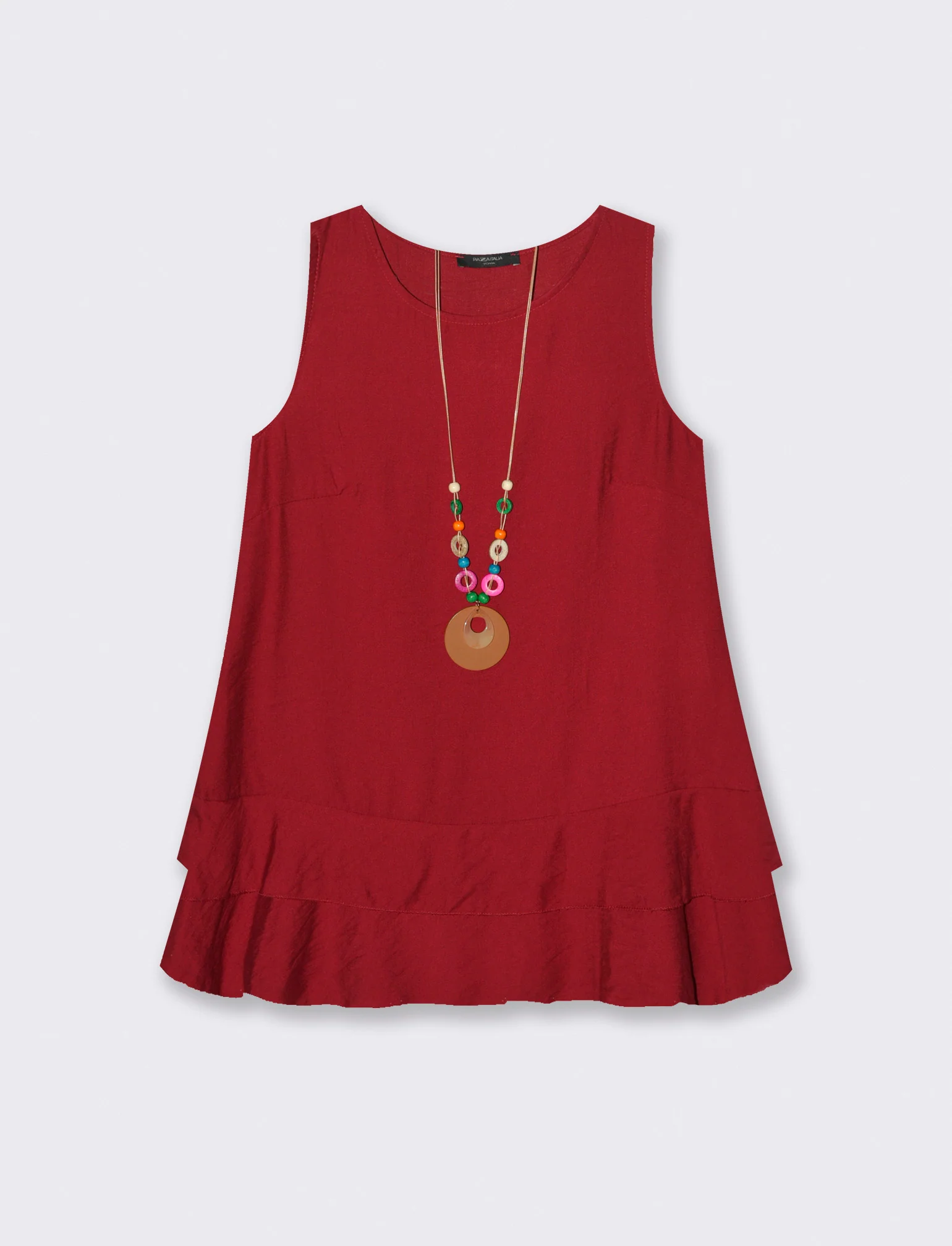 Top con balza e collana - Rosso india