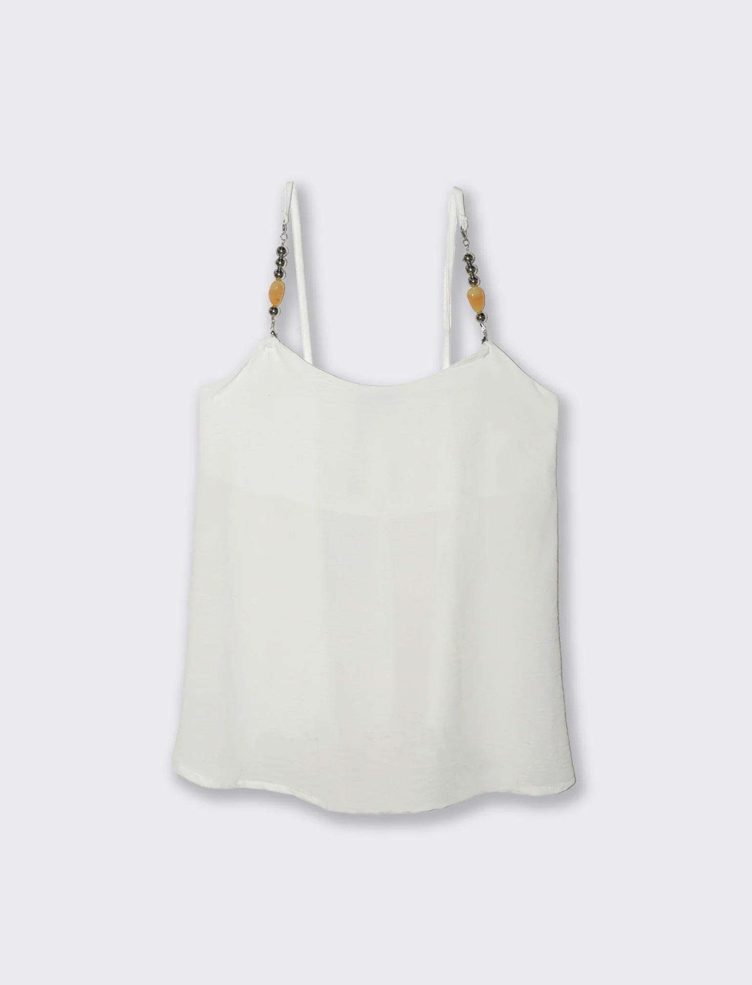 Top con bretelle con accessorio - Bianco - Image 3