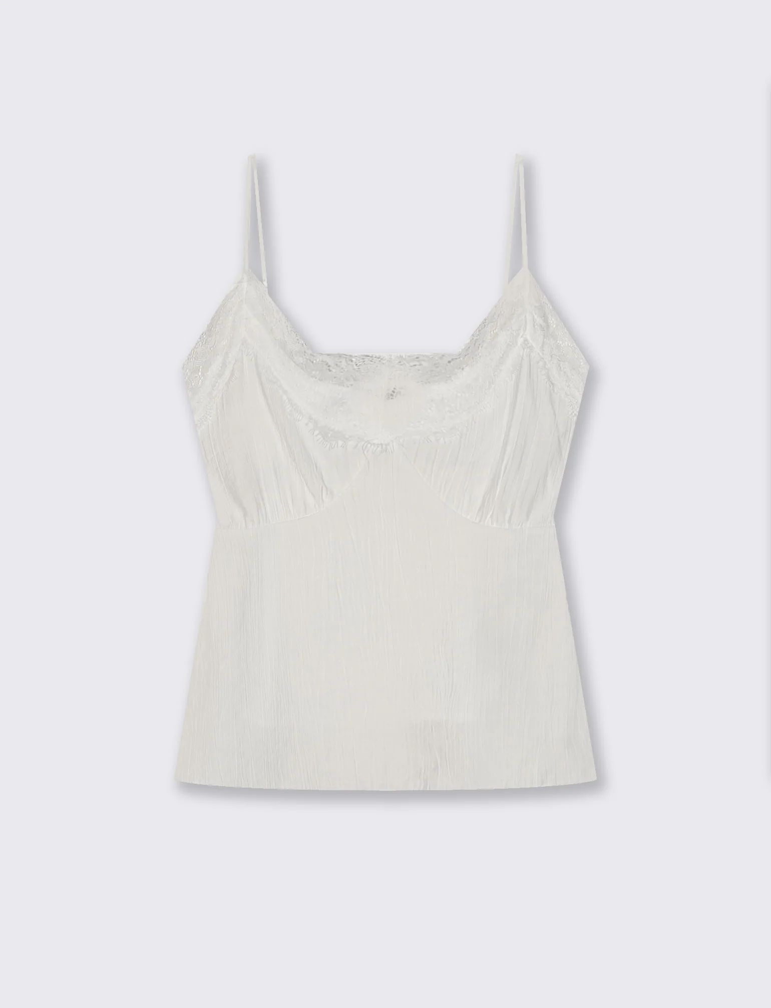 Top con Bretelle Sottili e Pizzo - Bianco