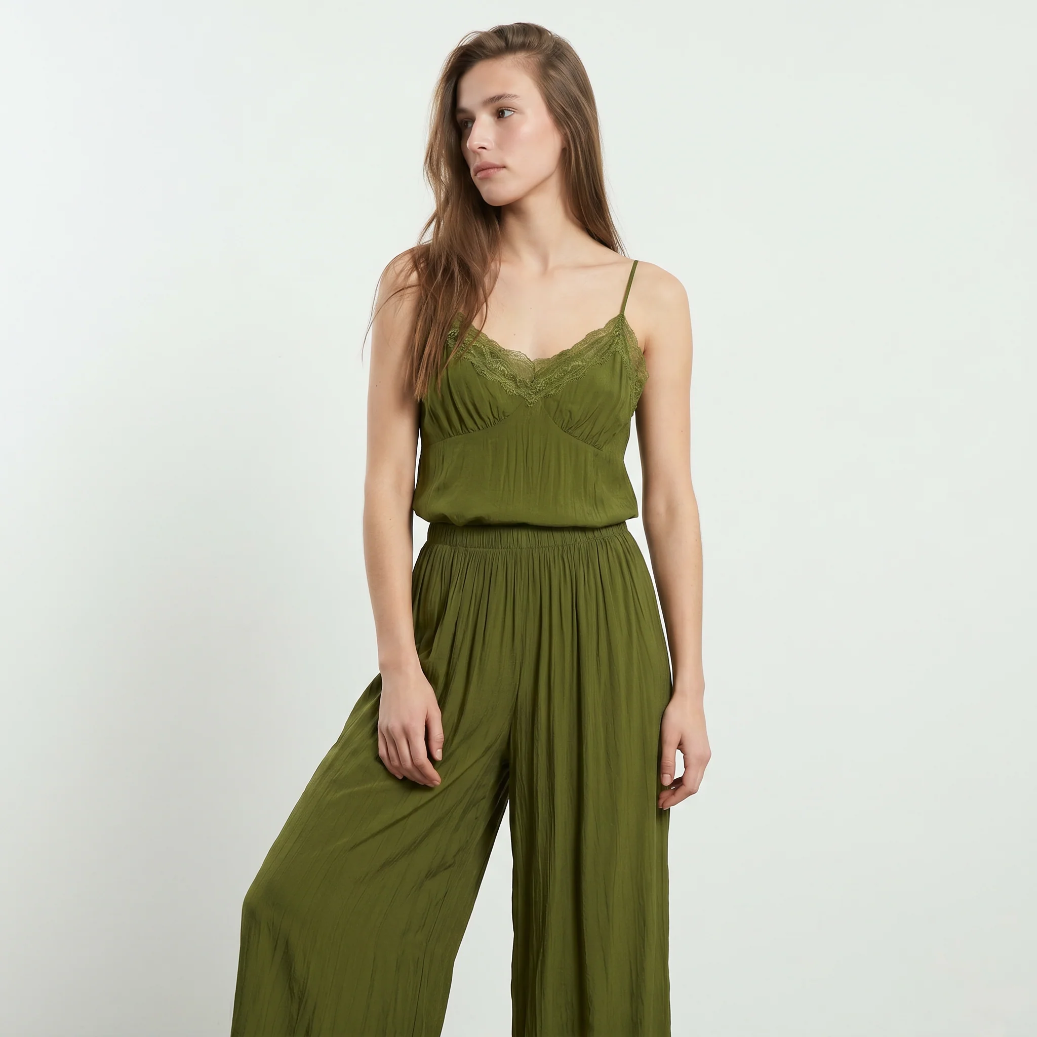 Top con Bretelle Sottili e Pizzo - Verde - Image 2