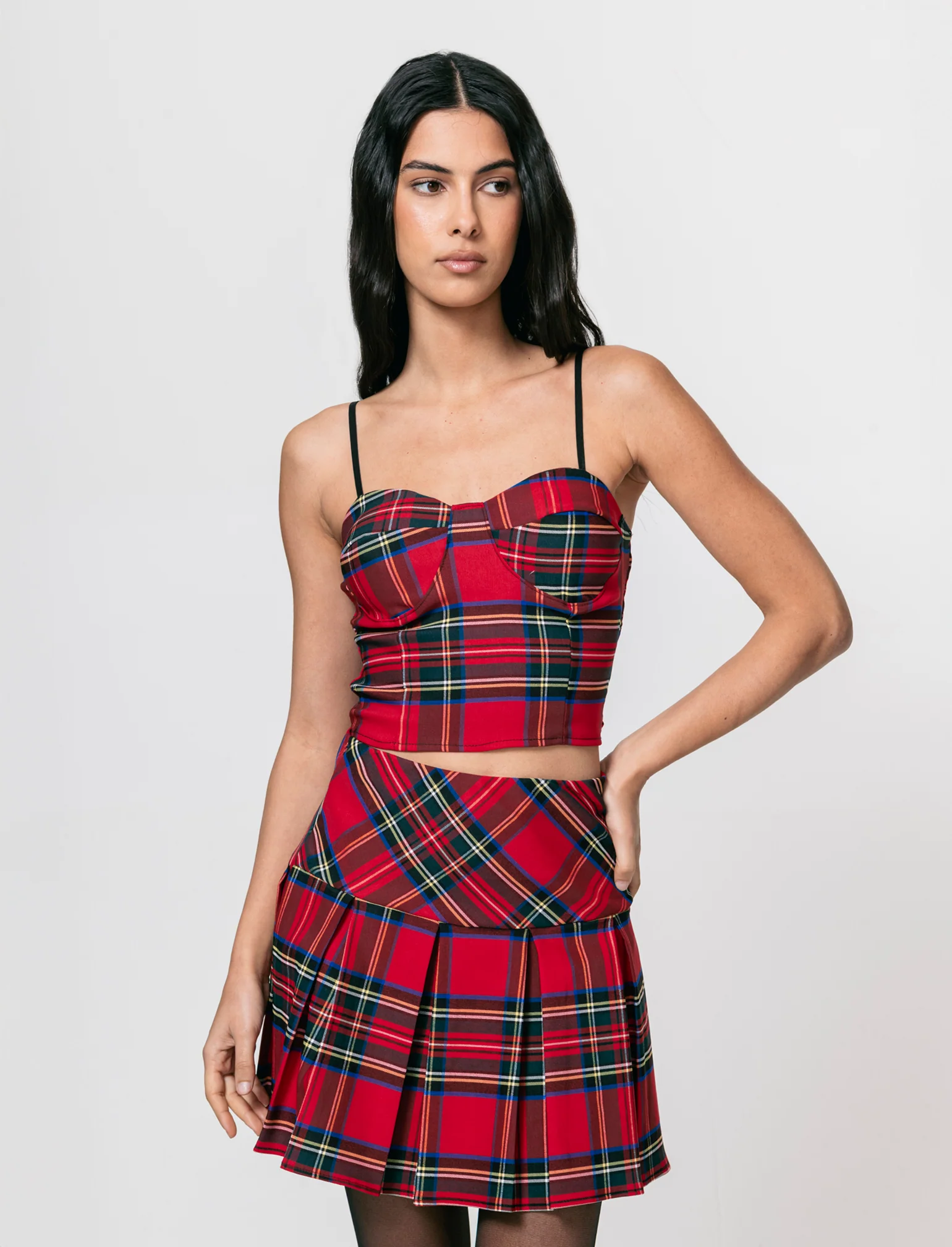 Top con coppe in tessuto quadro scozzese - Rosso - Image 3