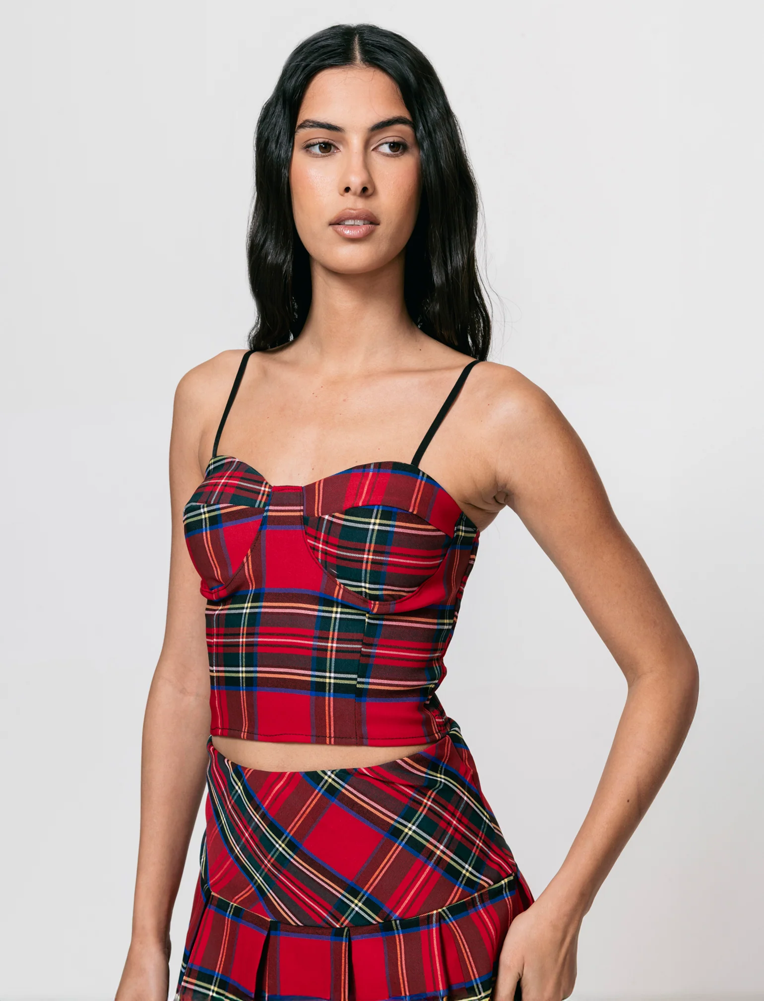 Top con coppe in tessuto quadro scozzese - Rosso - Image 4