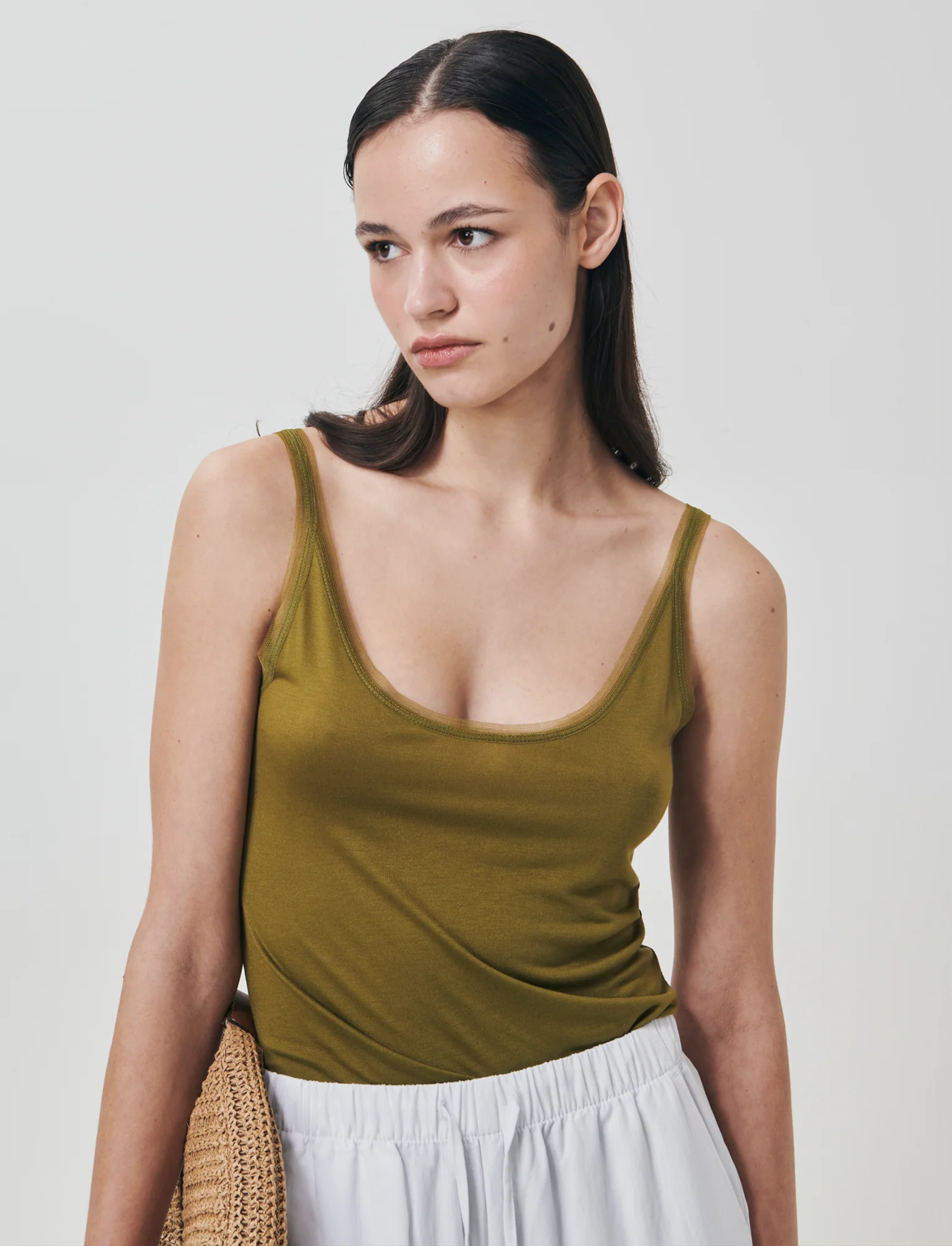 Top con inserti in mesh e bretelle - Verde abete - Image 2