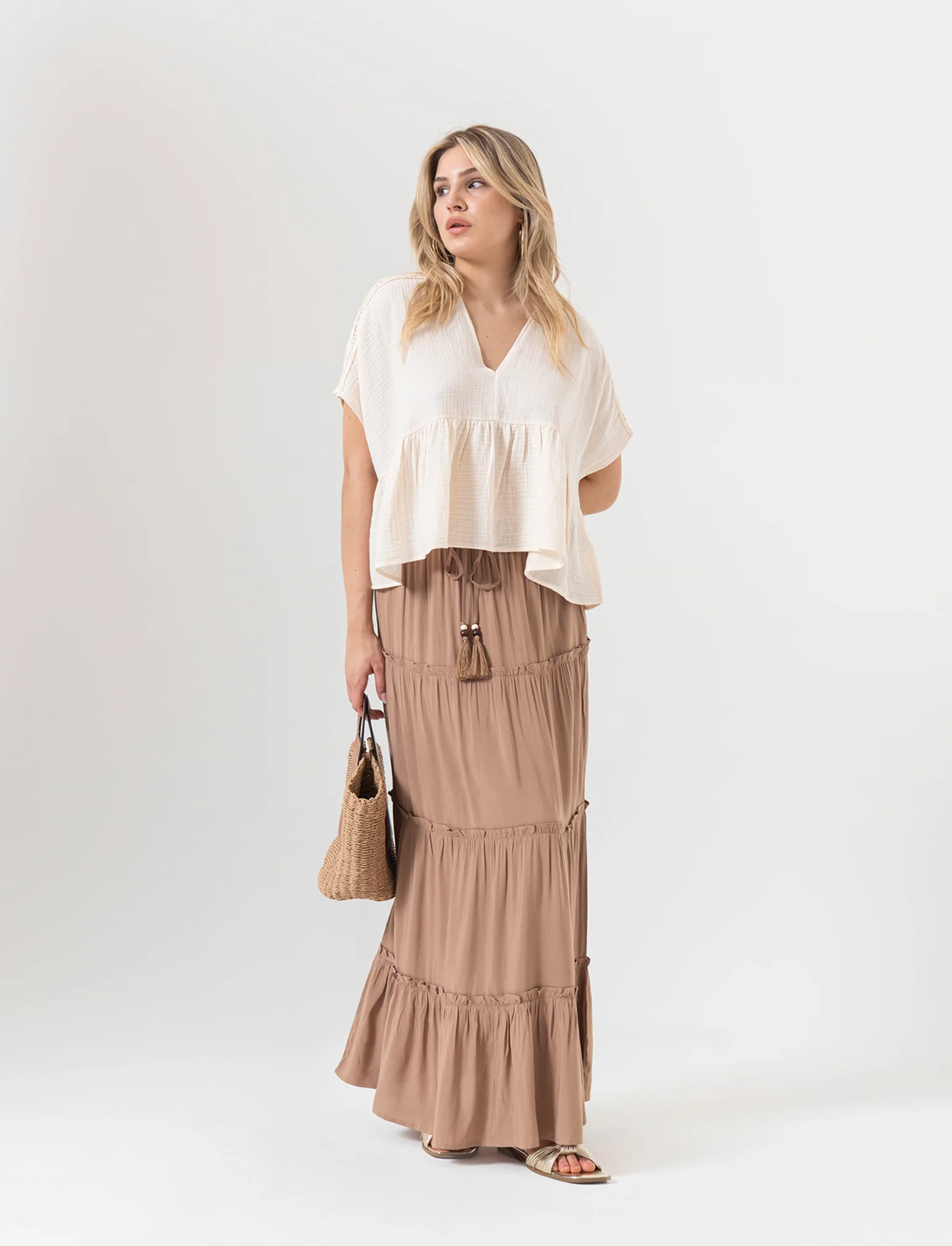 Top con inserto di pizzo da donna - Avorio