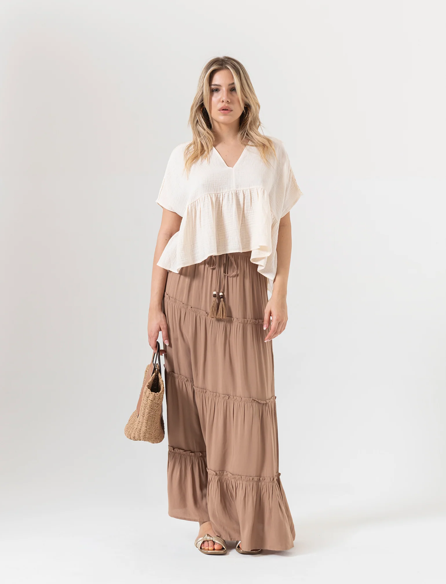 Top con inserto di pizzo da donna - Avorio - Image 3