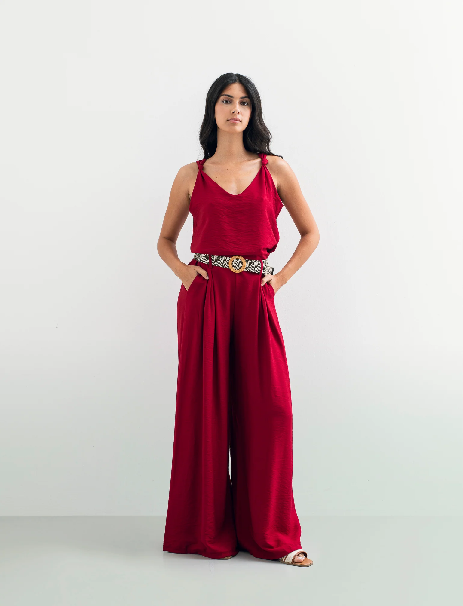 Top con lacci sulla spalla - Rosso india