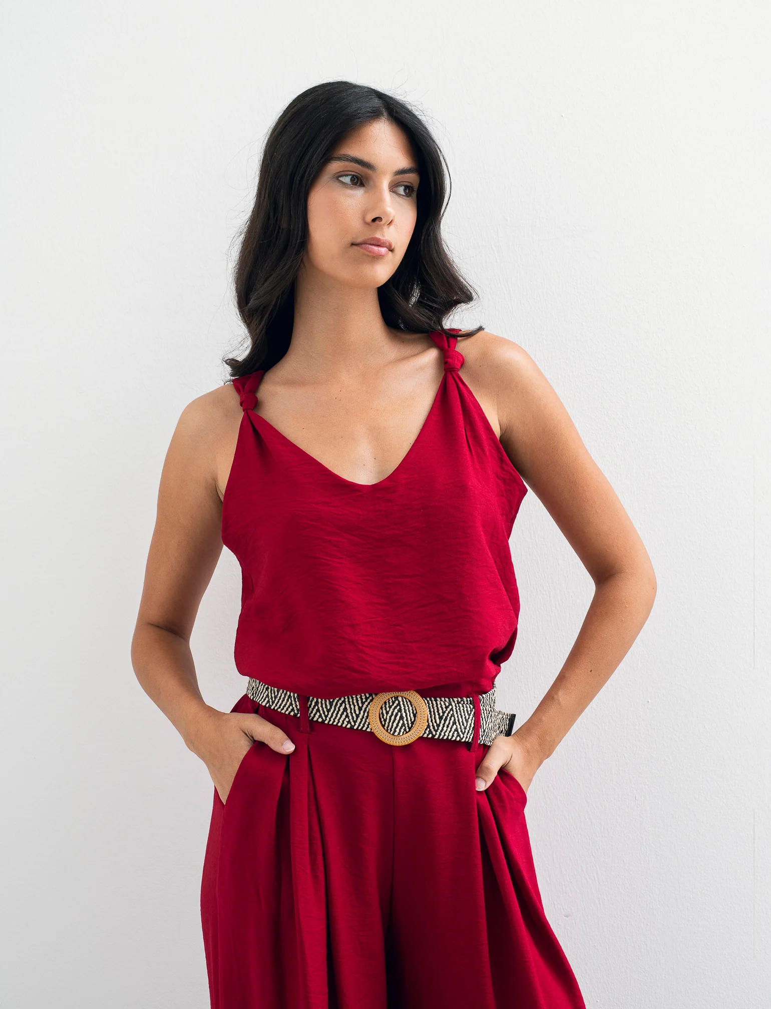 Top con lacci sulla spalla - Rosso india - Image 2