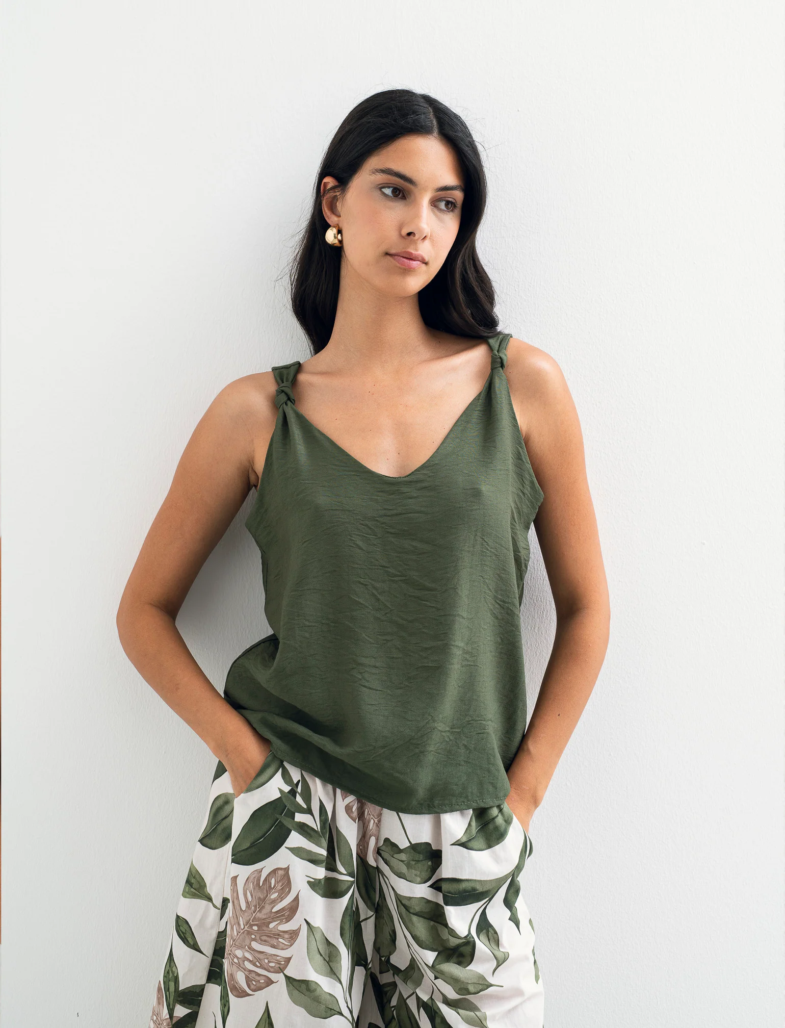 Top con lacci sulla spalla - Verde militare