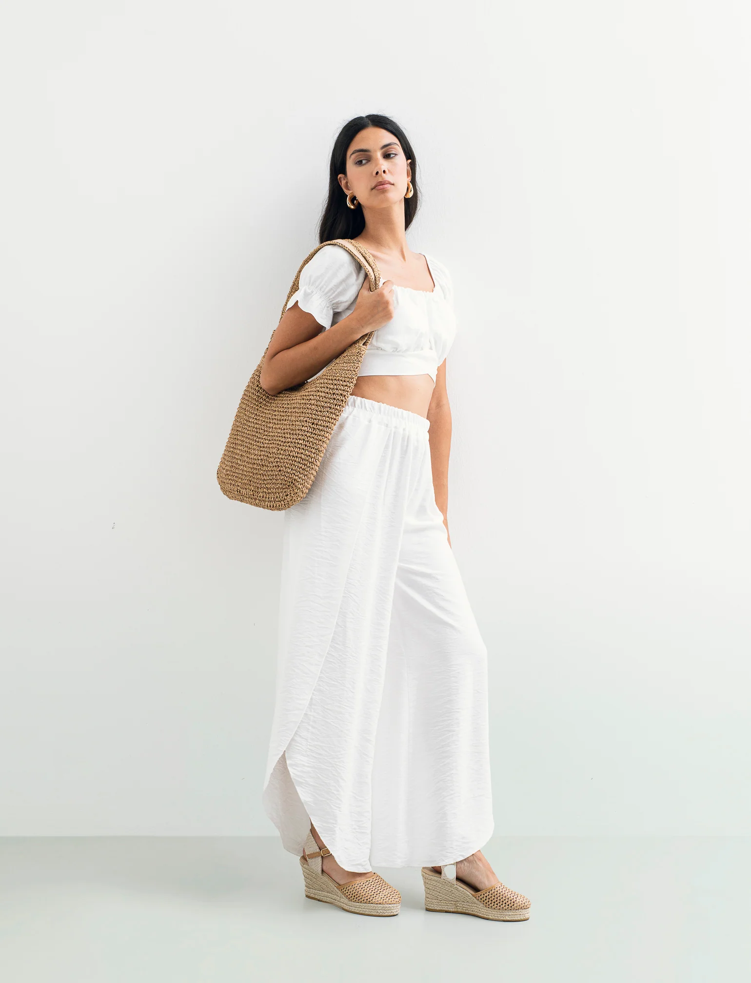 Top con manica elastica - Bianco