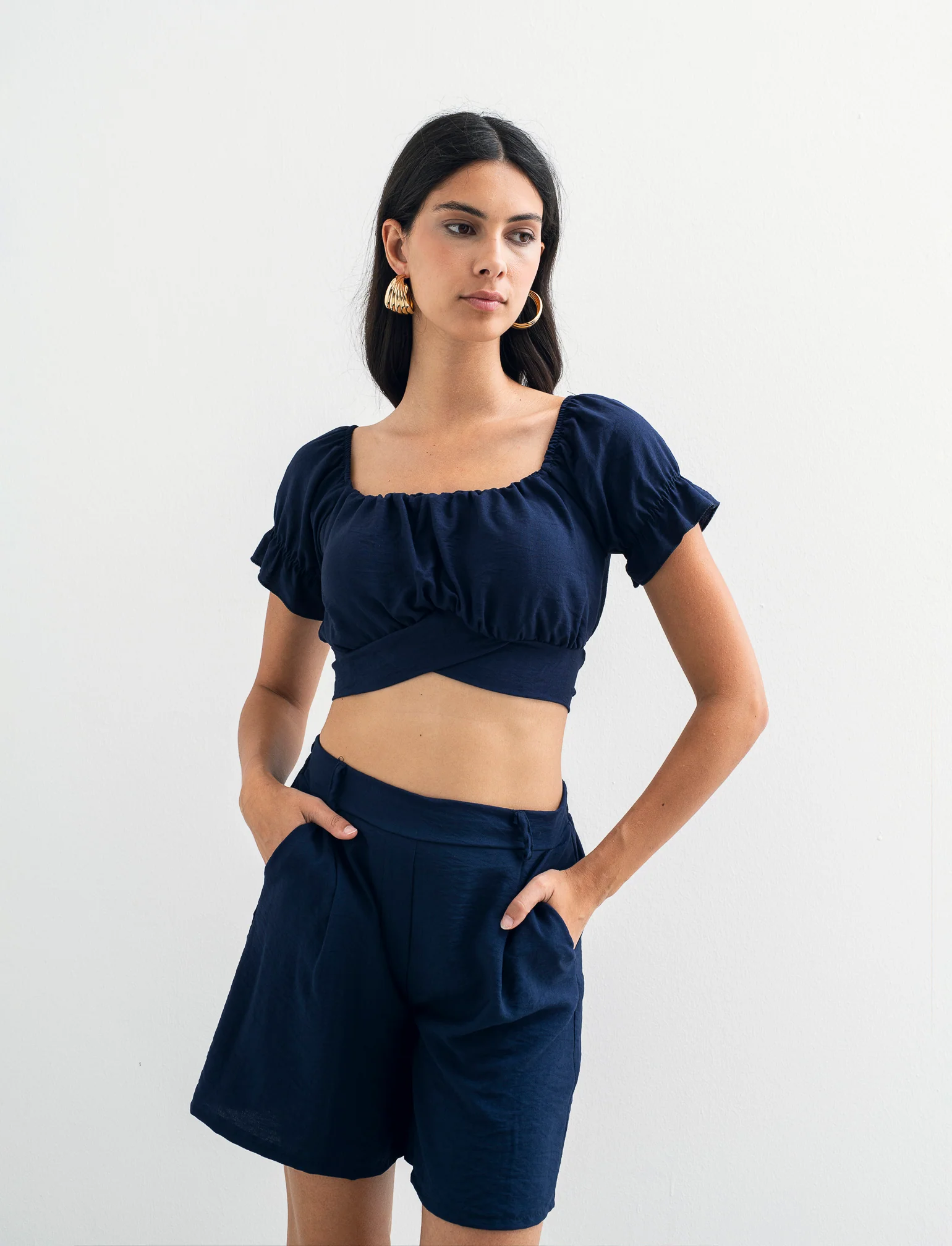 Top con manica elastica - Blu
