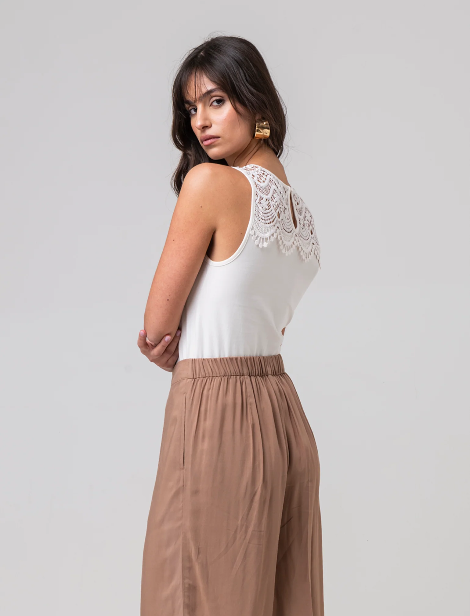 Top con pizzo da donna - Avorio