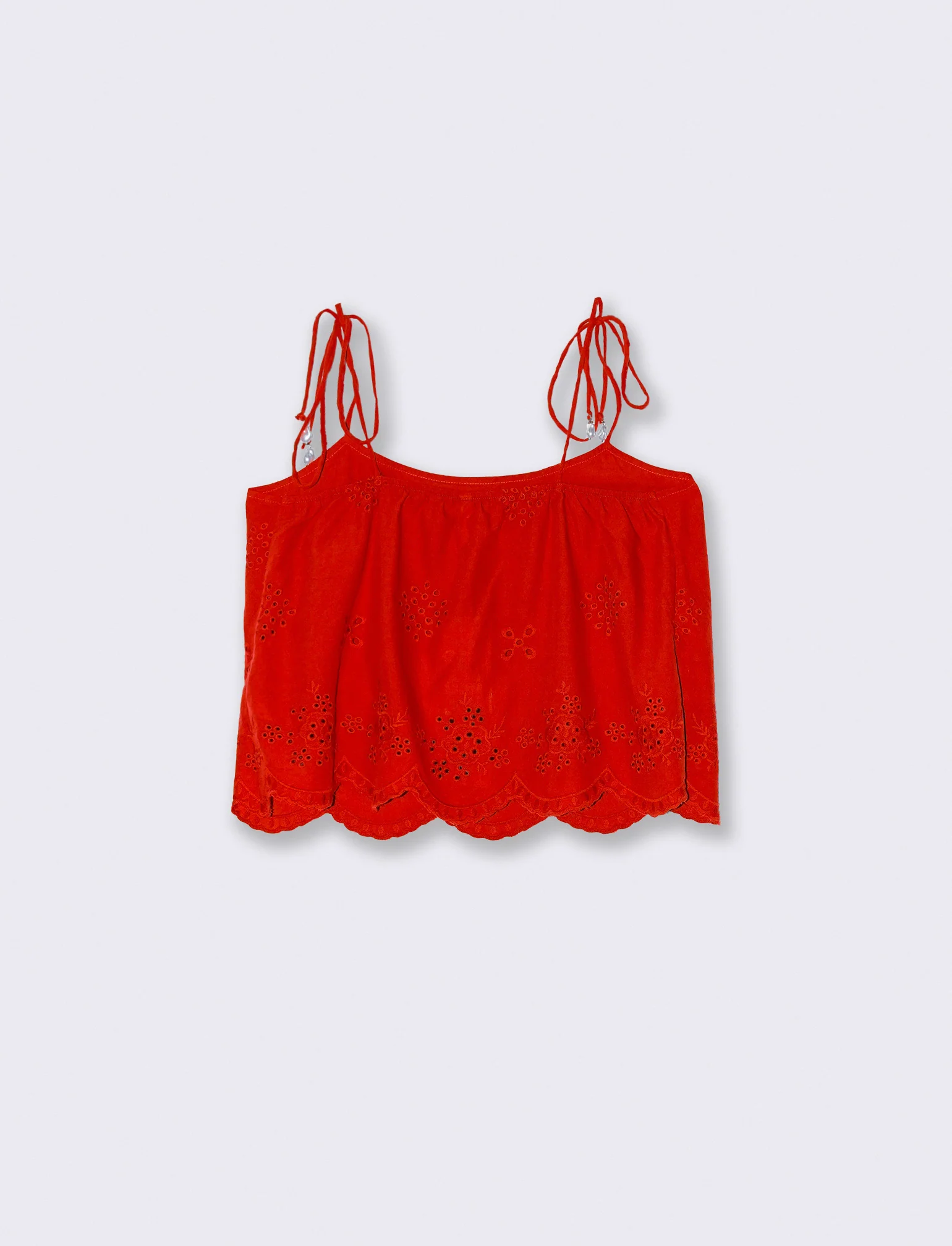 Top con Pizzo e Bretelle con Fiocco - Corallo - Image 2
