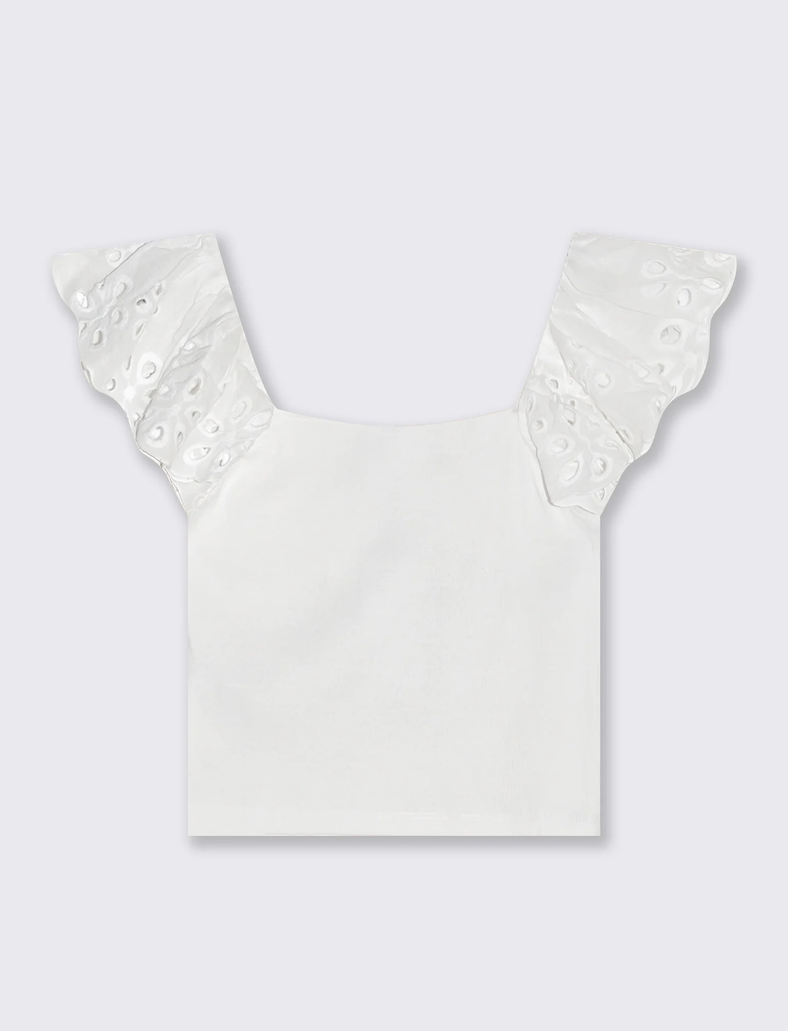 Top con pizzo e scollo quadrato a coste - Bianco - Image 2