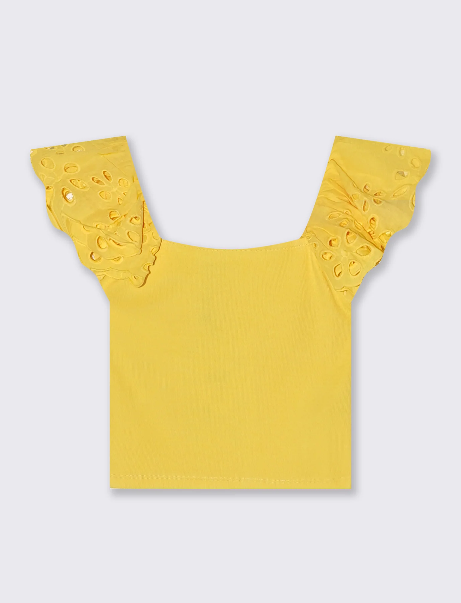 Top con pizzo e scollo quadrato a coste - Giallo limone