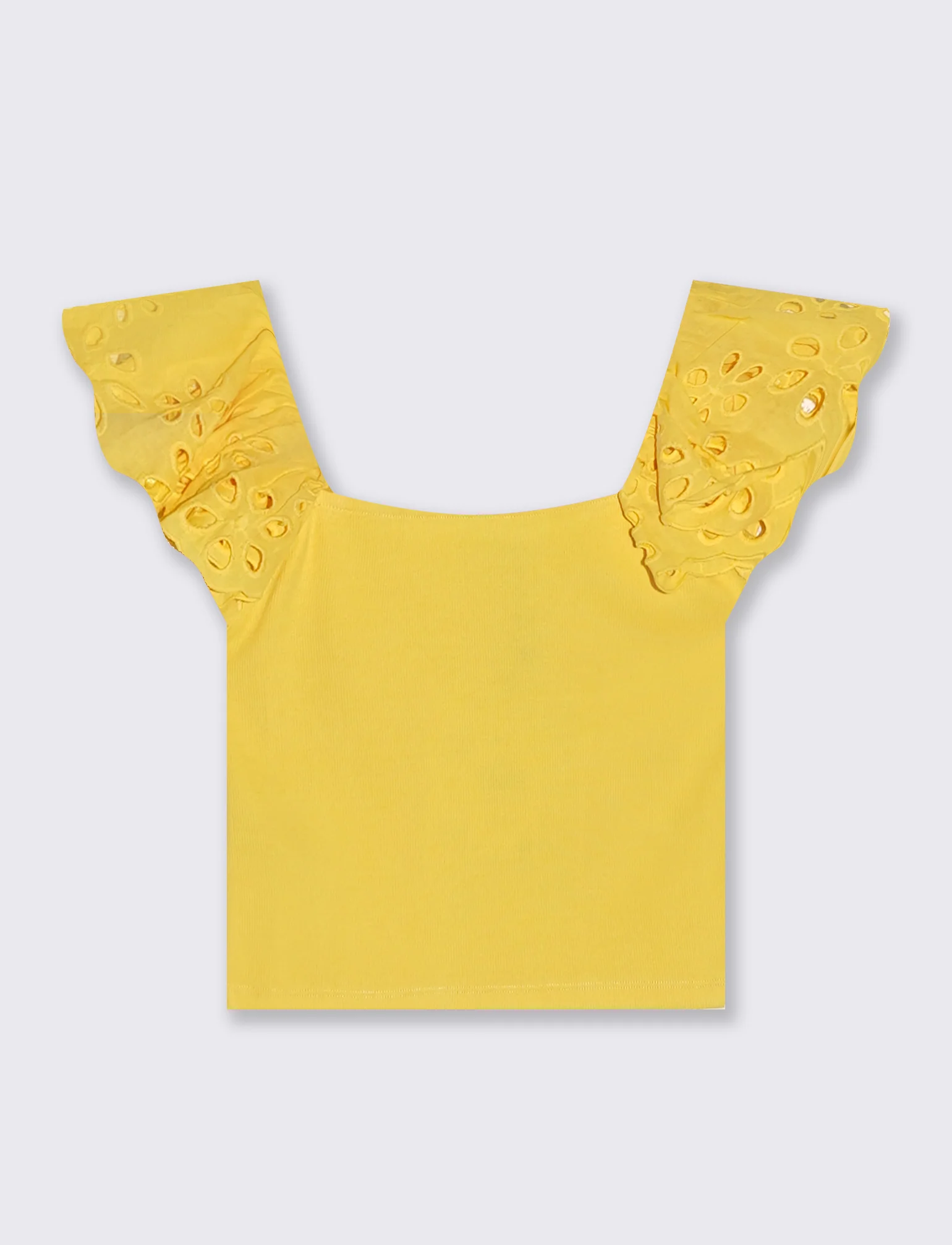 Top con pizzo e scollo quadrato a coste - Giallo limone - Image 2