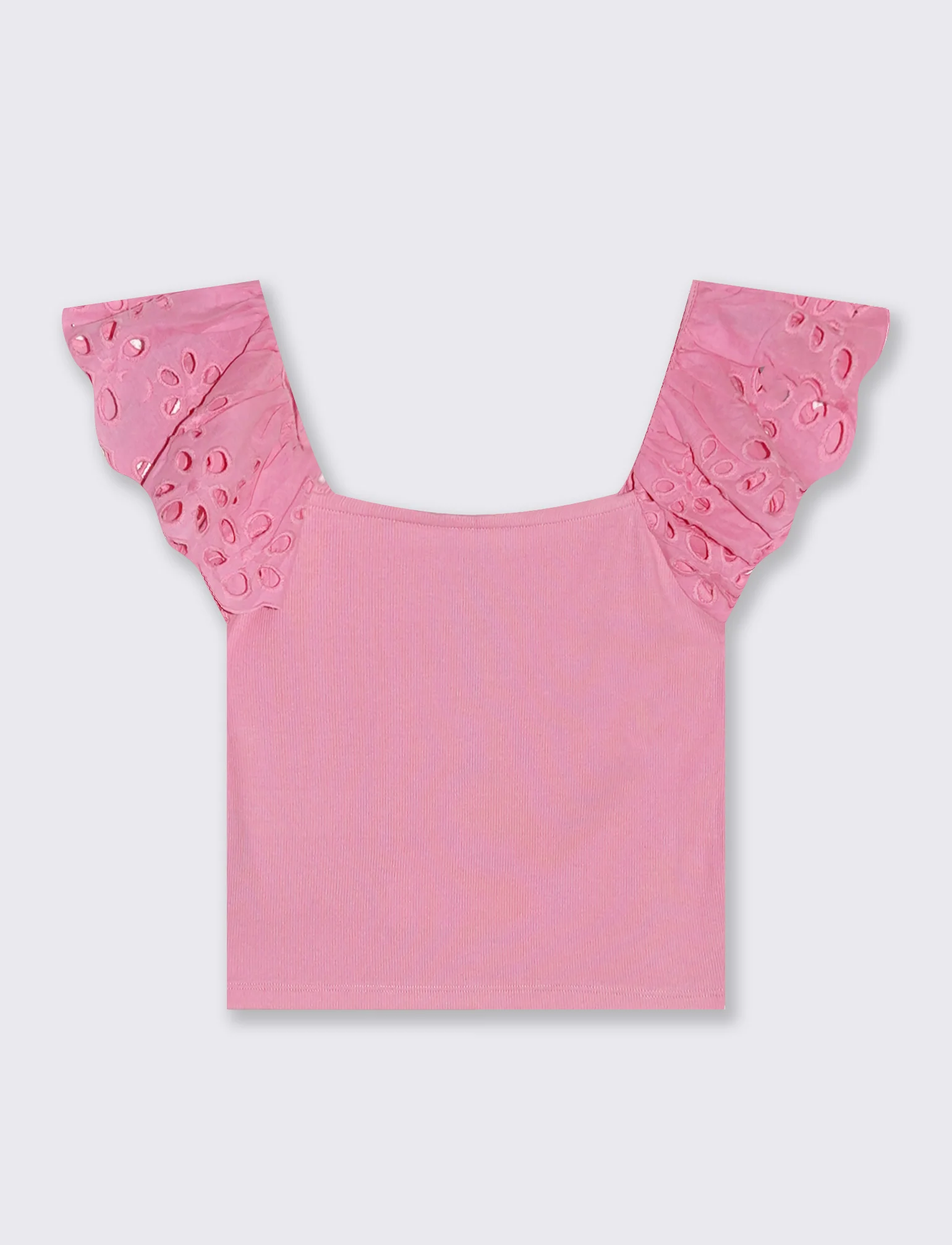 Top con pizzo e scollo quadrato a coste - Rosa big bubble - Image 2