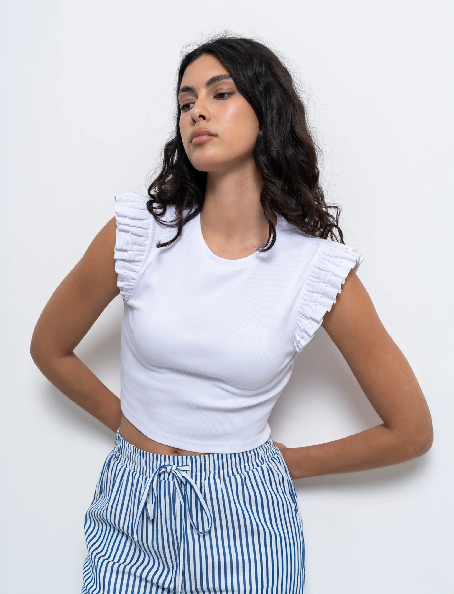 Top con rouches da donna - Bianco