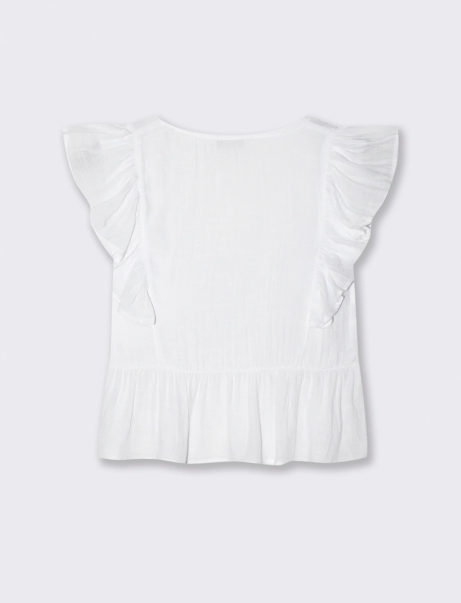 Top con Rouches e Scollo a V Sagomato - Bianco - Image 2