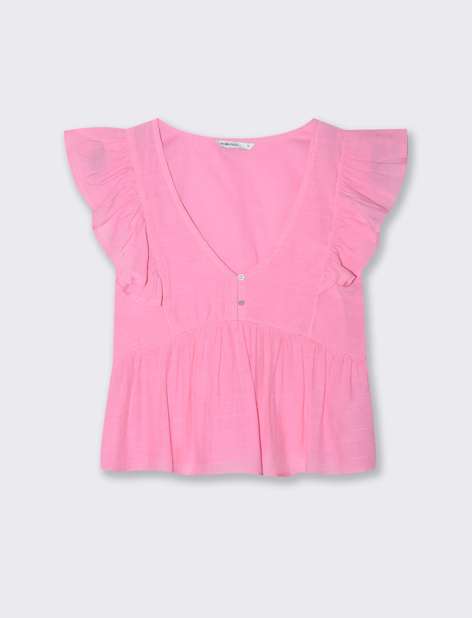 Top con Rouches e Scollo a V Sagomato - Rosa big bubble