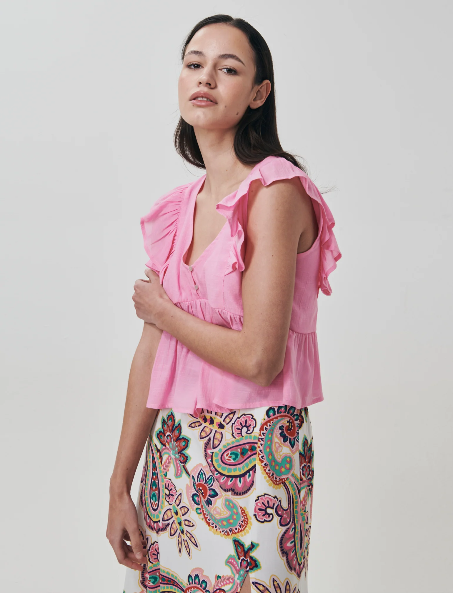 Top con Rouches e Scollo a V Sagomato - Rosa big bubble - Image 4