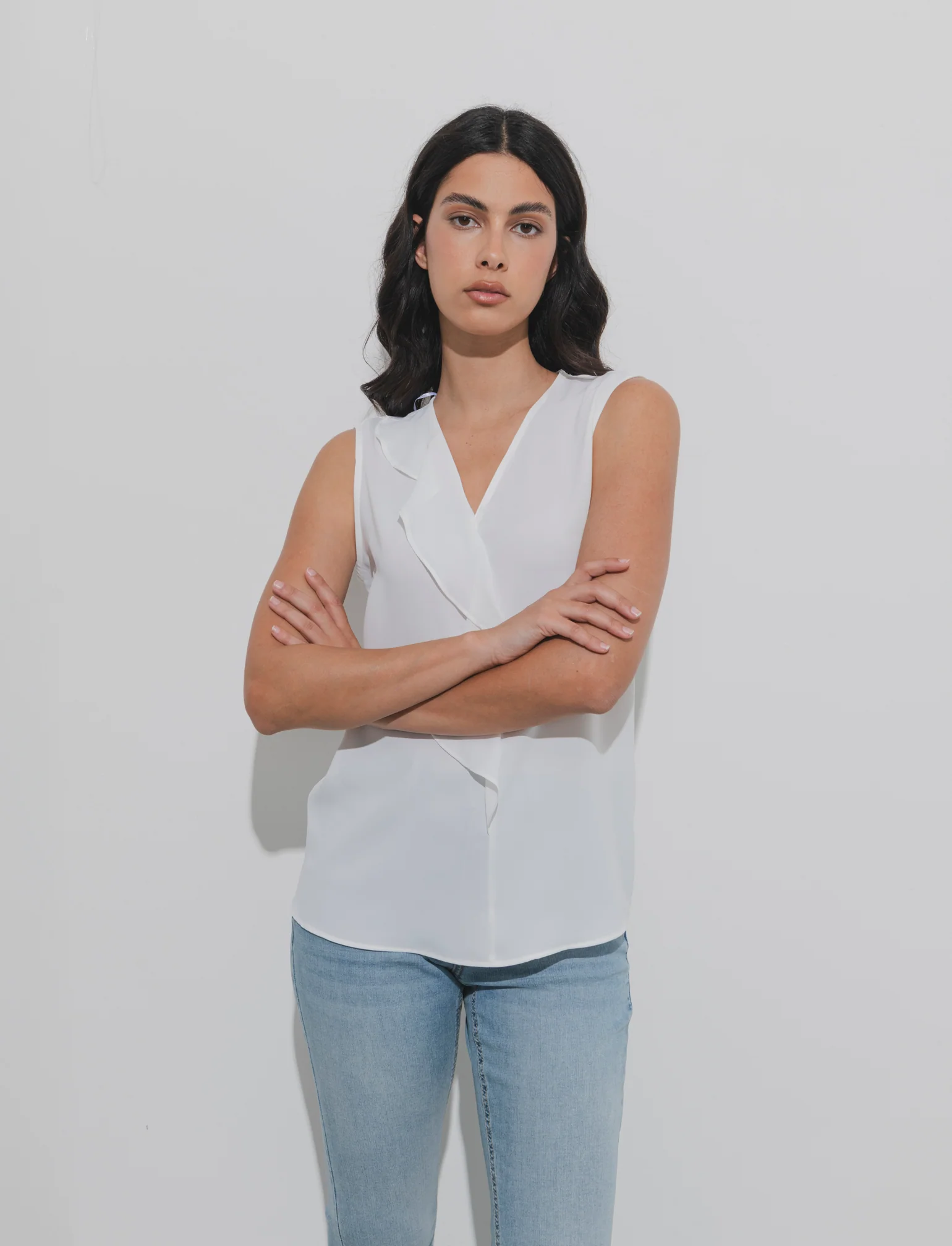 Top con rouches sul davanti - Bianco panna - Image 3