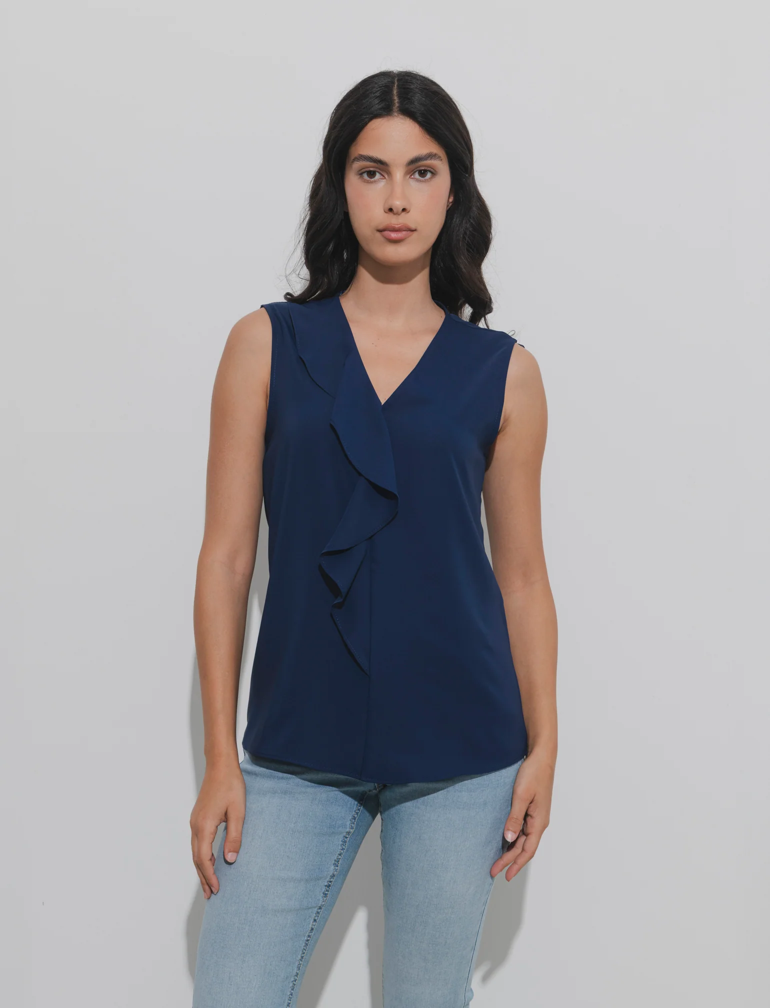 Top con rouches sul davanti - Blu - Image 2