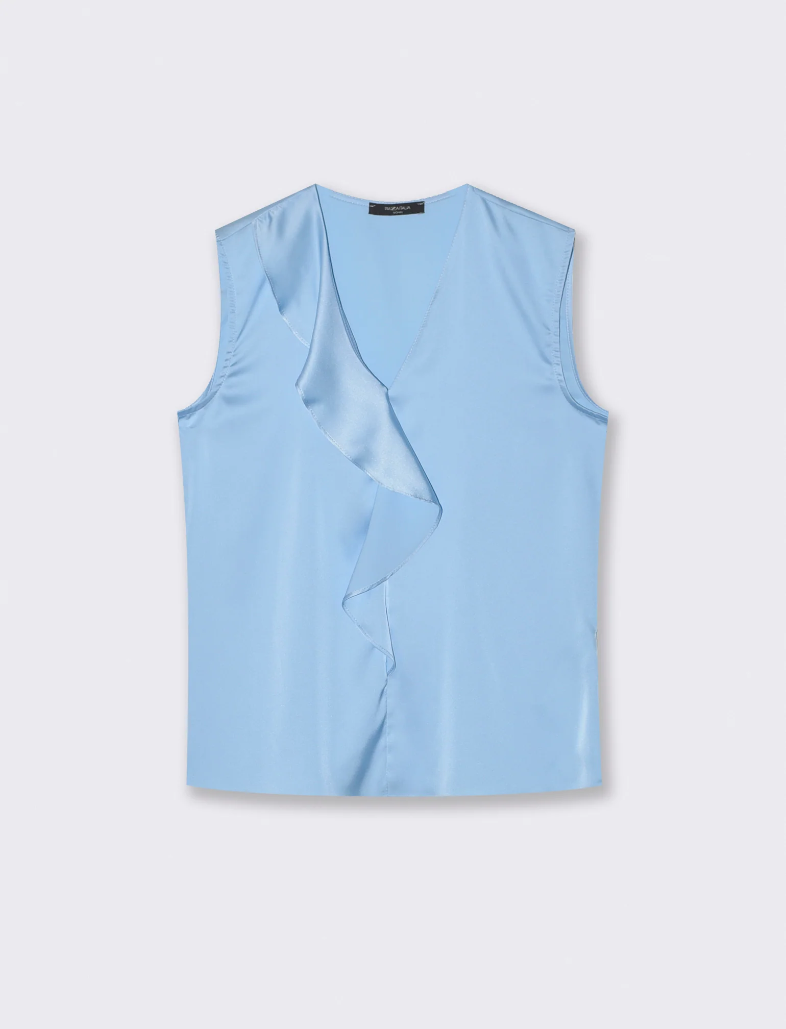 Top con rouches sullo scollo - Celeste