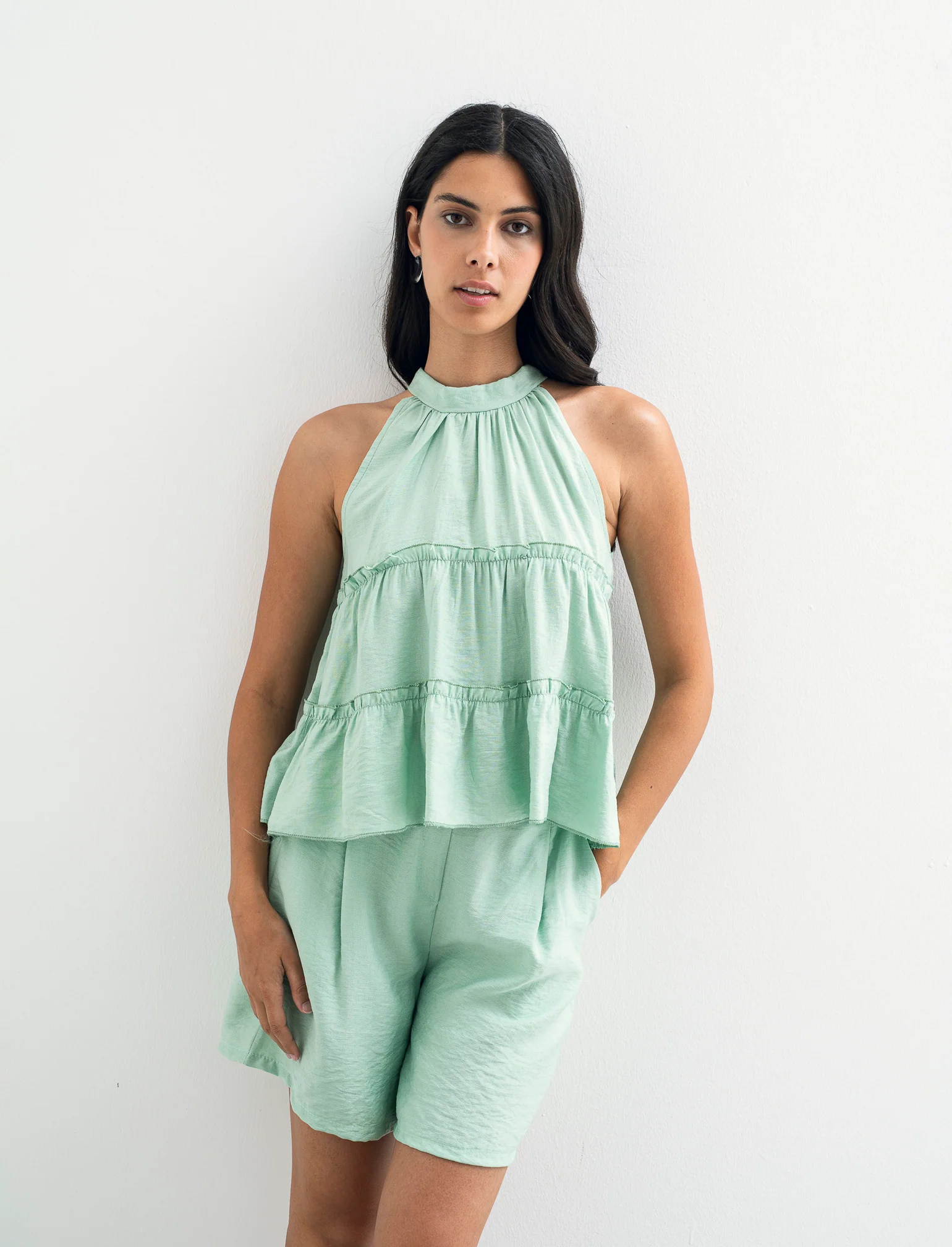 Top con rouches - Verde acqua - Image 3