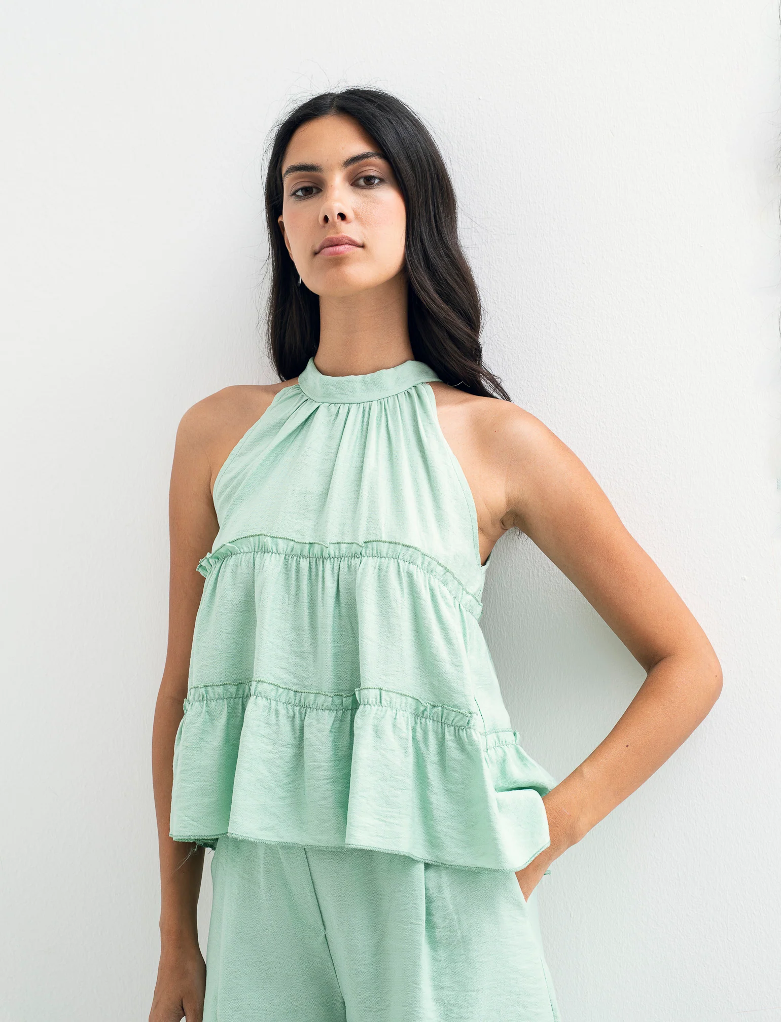 Top con rouches - Verde acqua - Image 4