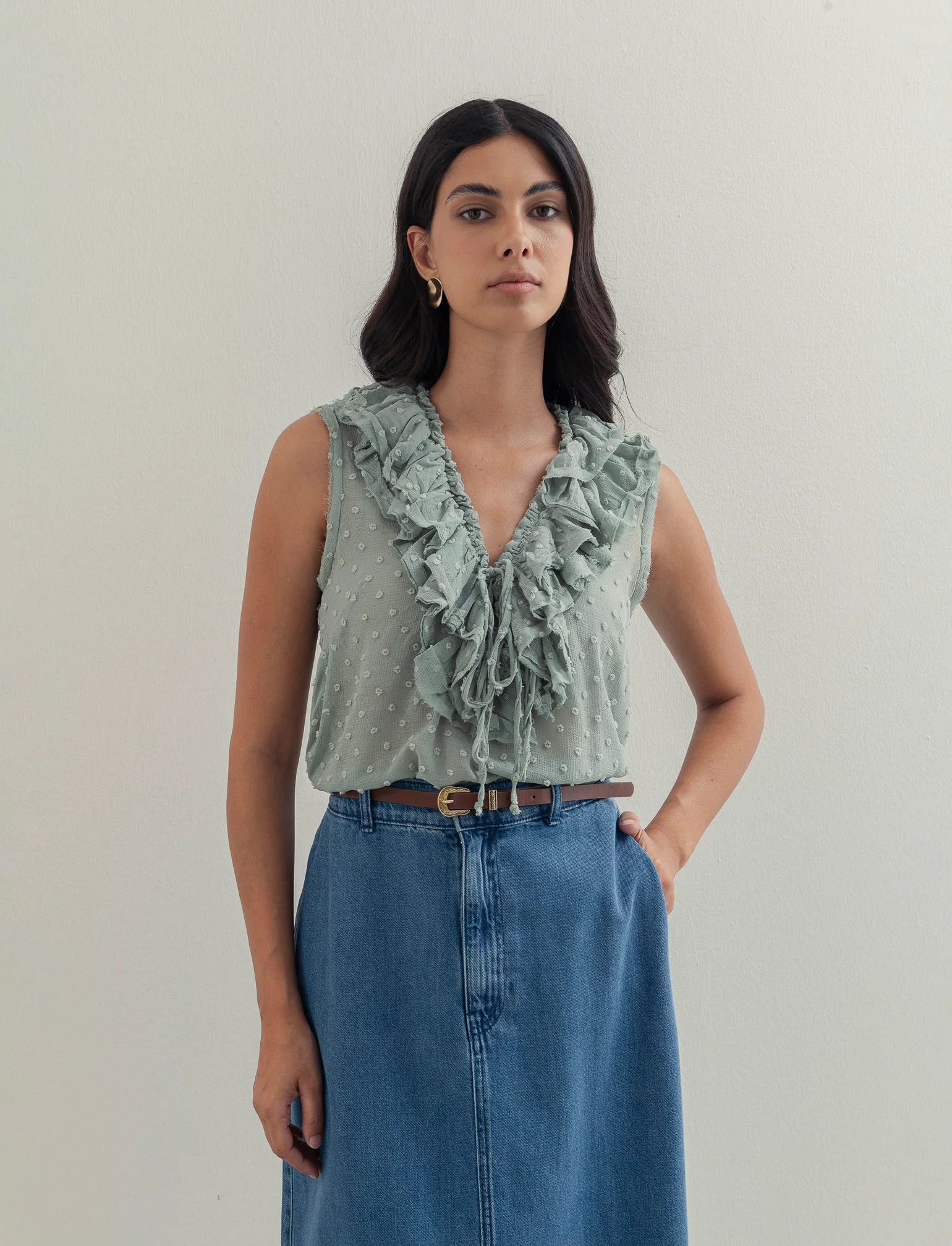 TOP CON ROUCHES - Verde foresta - Image 3