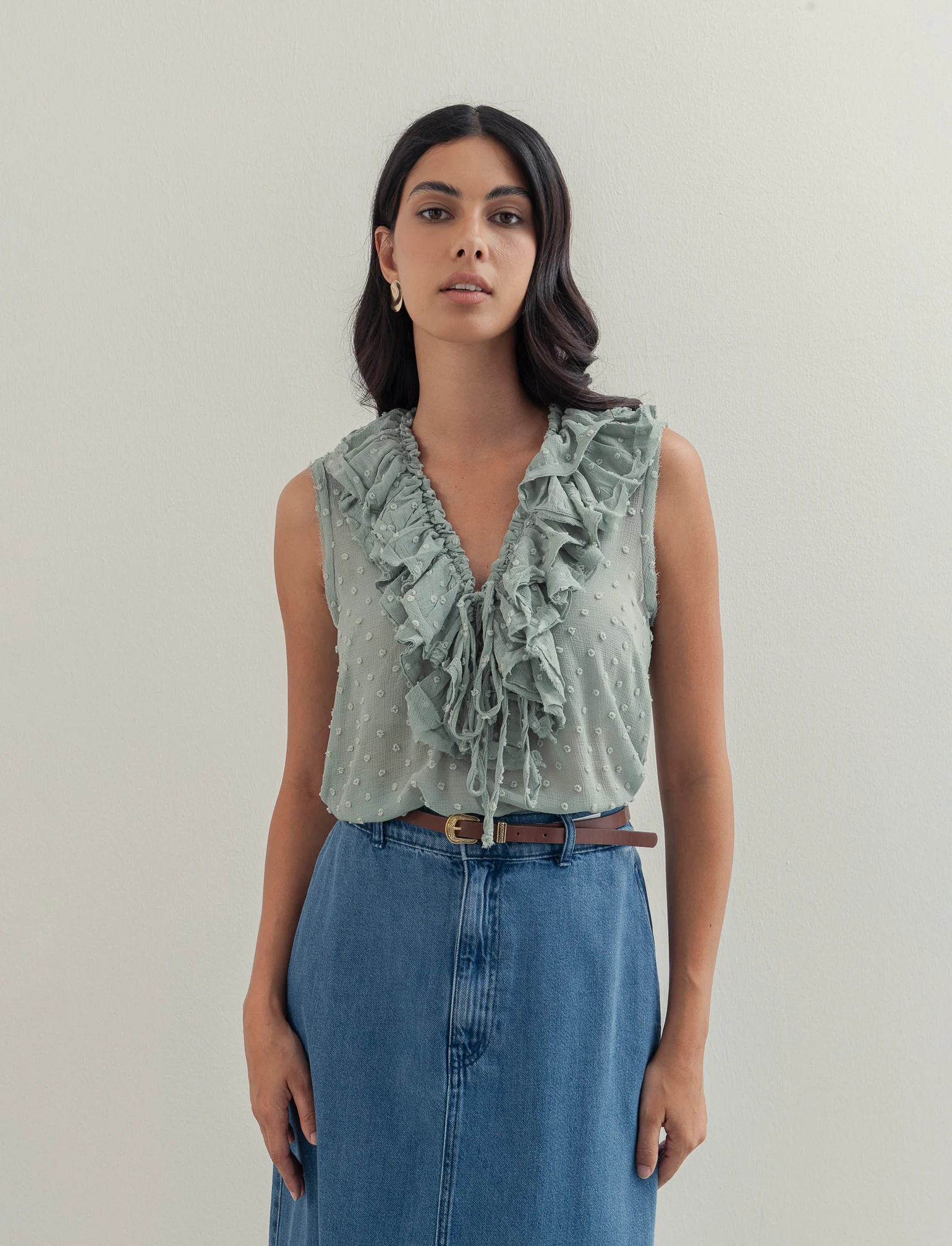 TOP CON ROUCHES - Verde foresta - Image 4