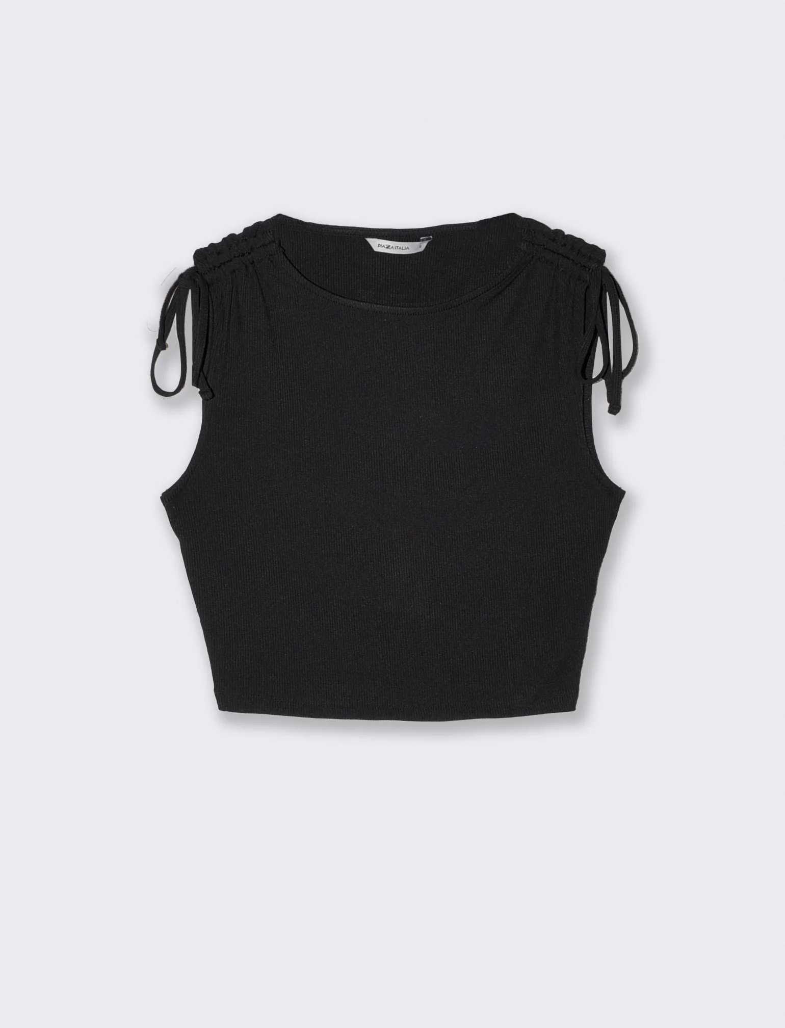 Top con scollo a barca e coulisse - Nero
