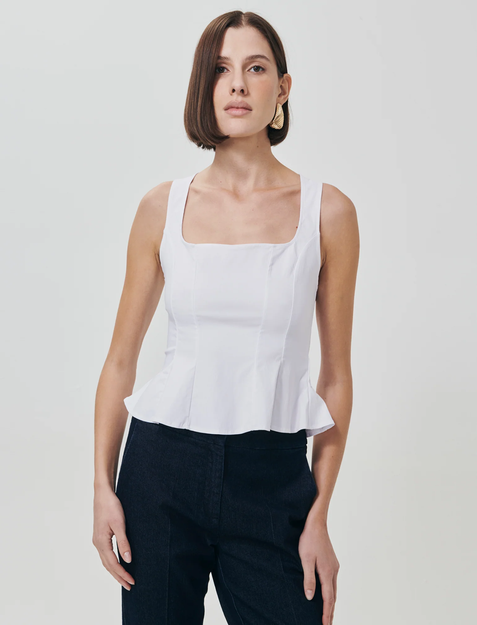 Top con scollo quadrato e zip - Bianco - Image 3