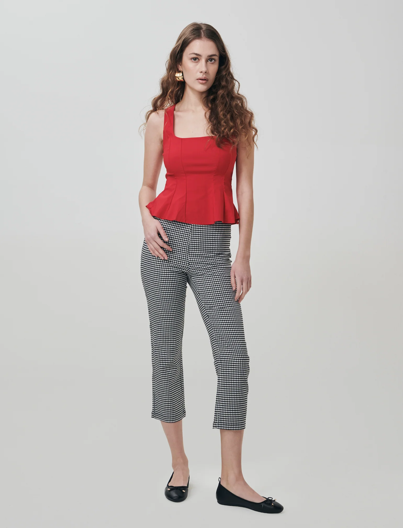 Top con scollo quadrato e zip - Rosso - Image 2