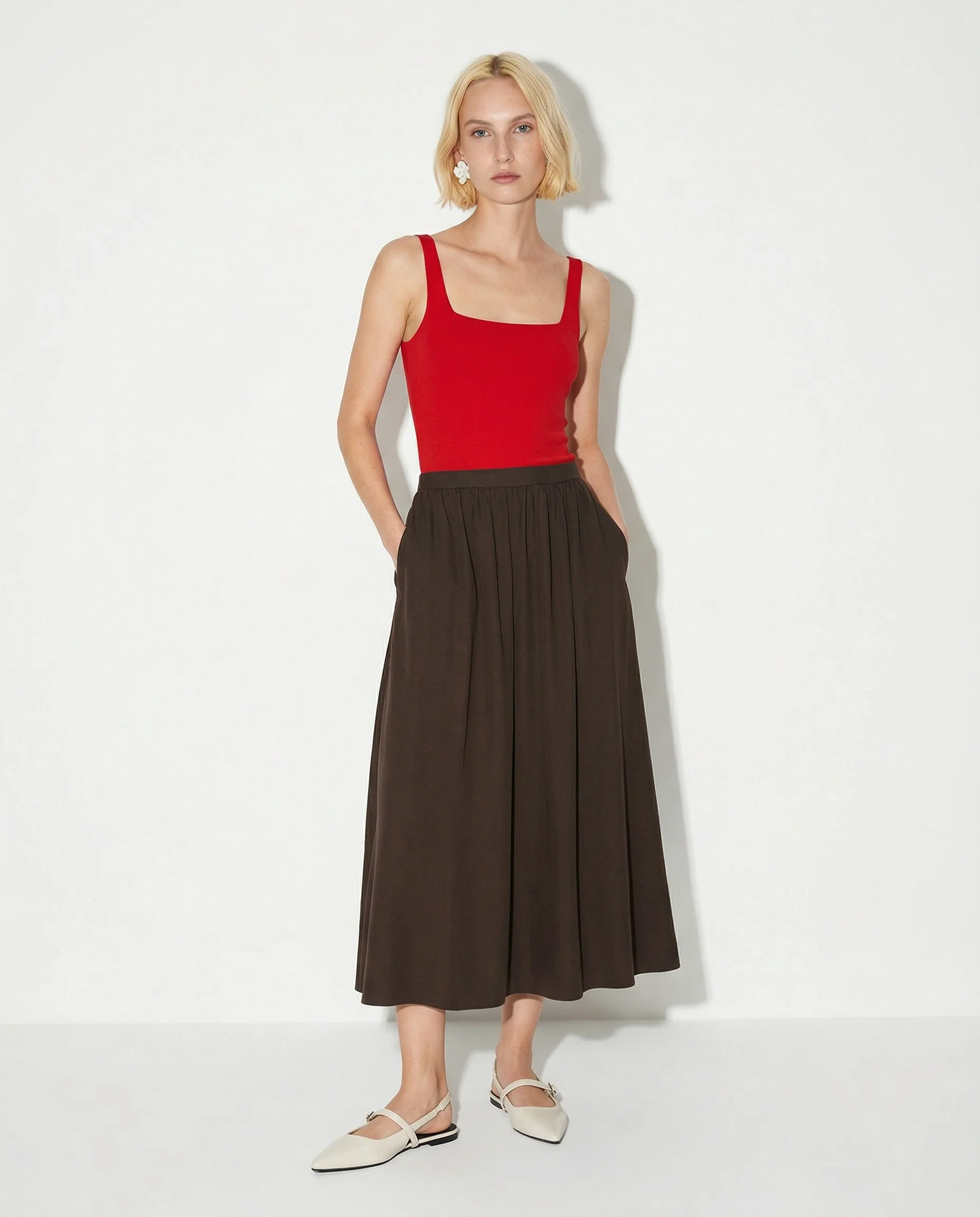 Top con spallina larga e scollo V cut-out - Rosso - Image 5