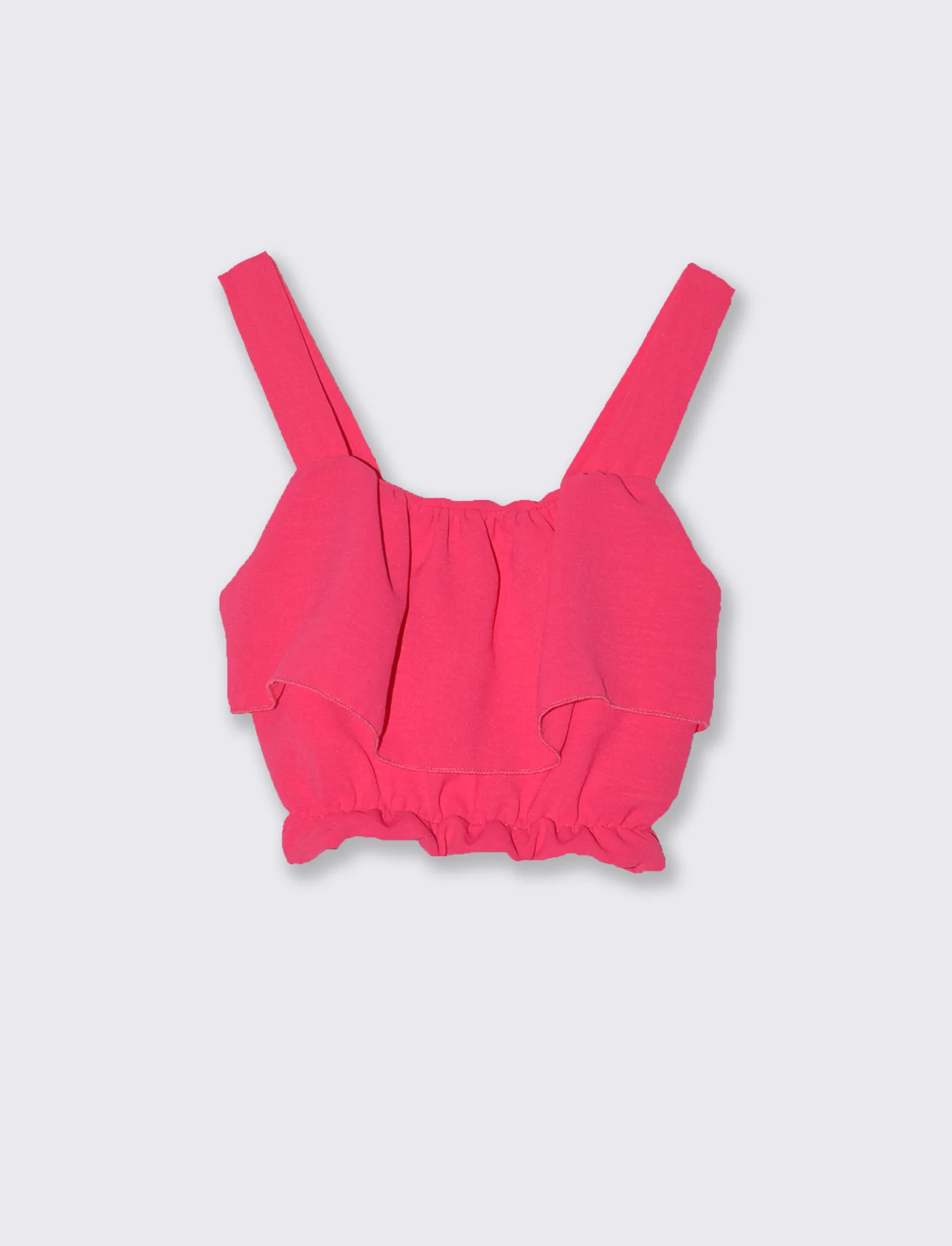 Top corto con balza in tessuto leggero. - Fuxia
