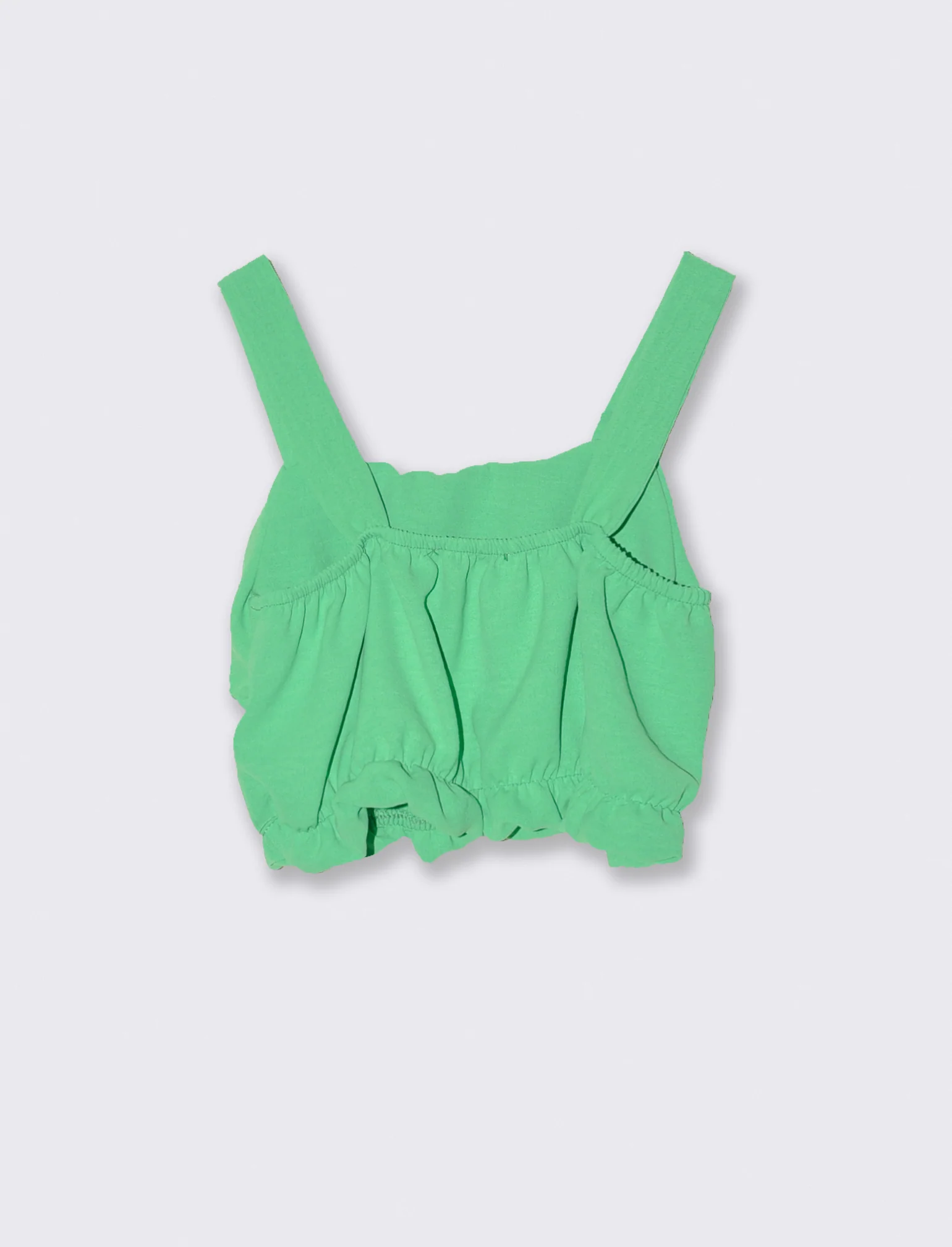 Top corto con balza in tessuto leggero. - Verde - Image 2