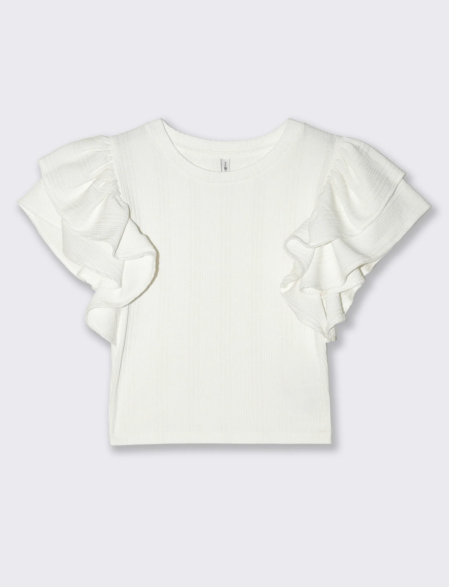 Top corto girocollo con rouches - Avorio