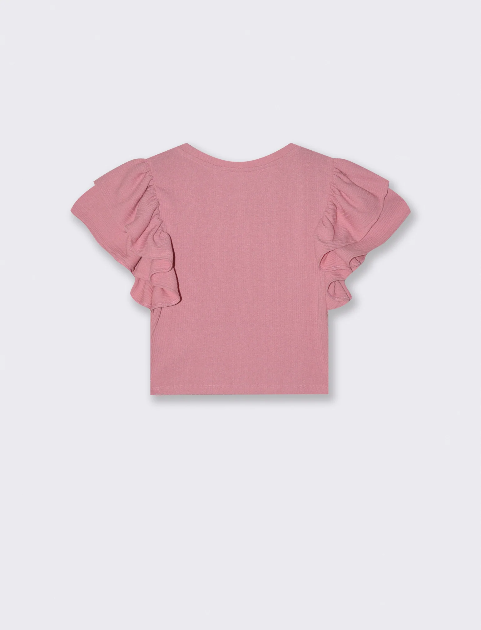 Top corto girocollo con rouches - Rosa polvere - Image 2