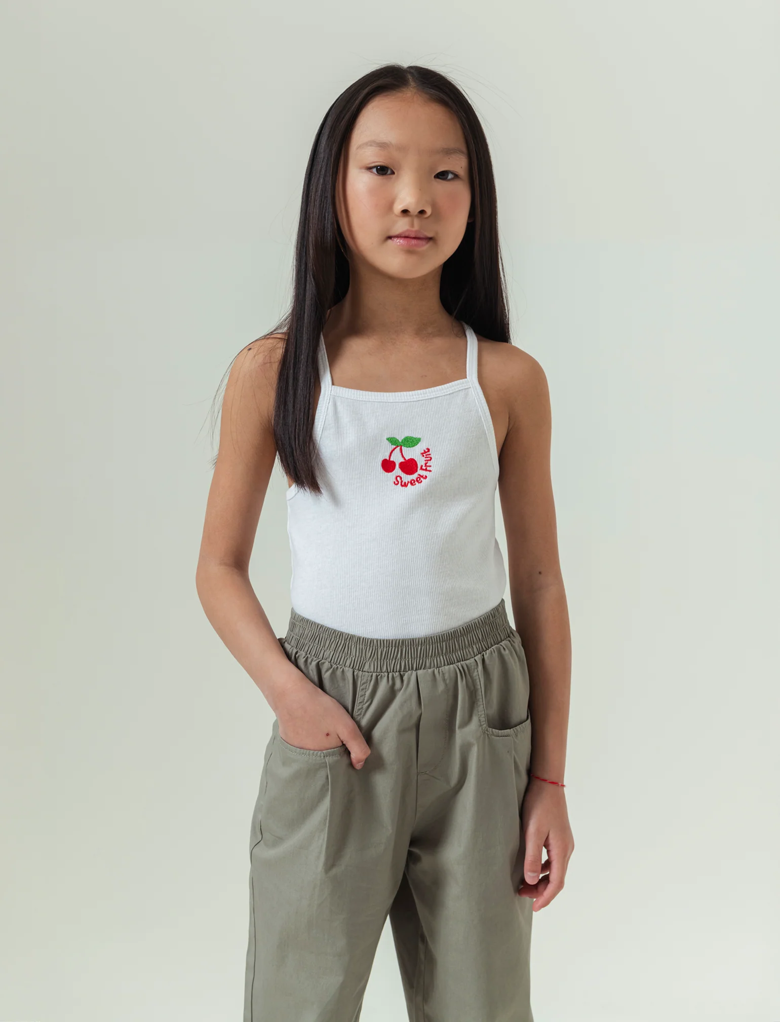 Top corto in misto lino da bambina - Bianco