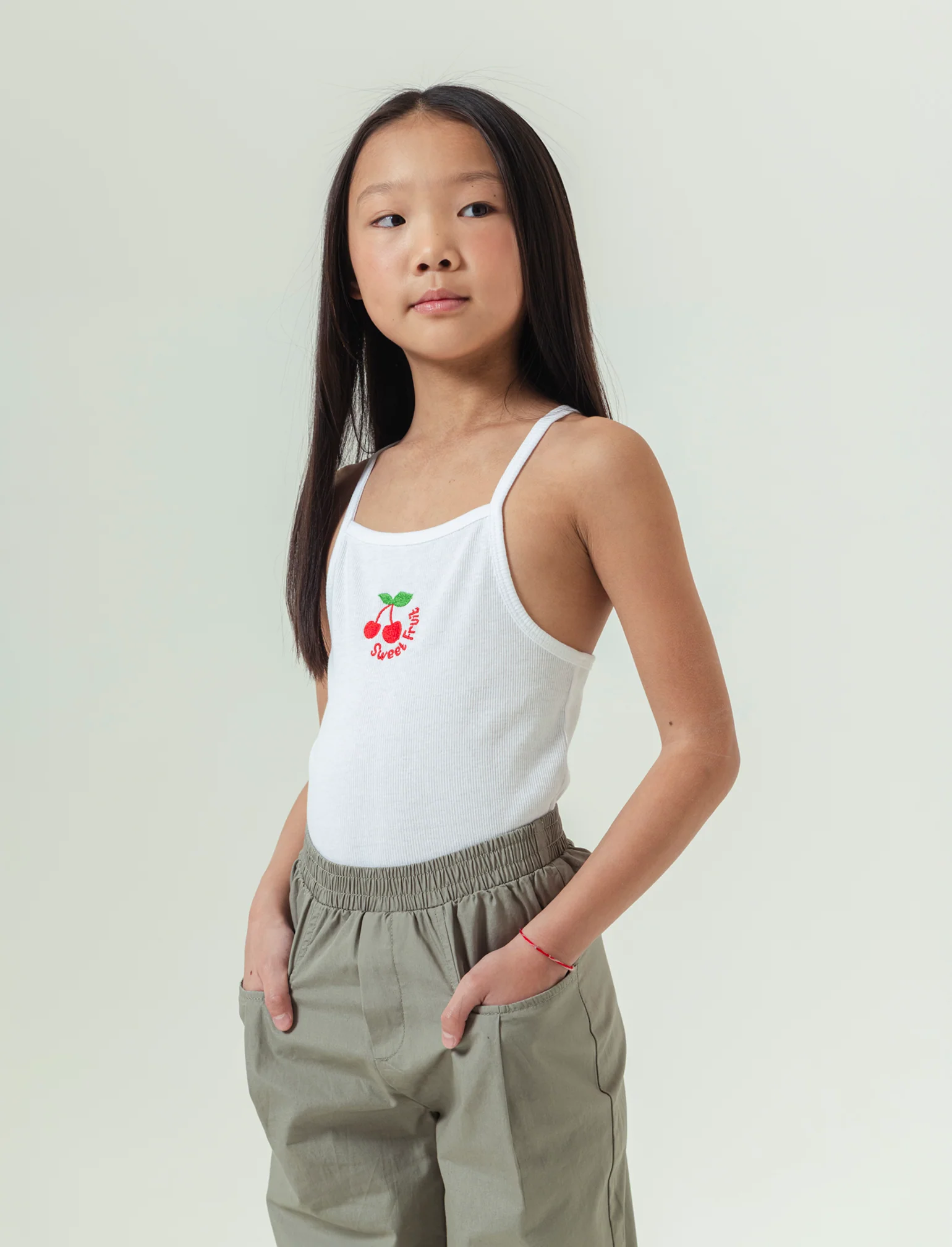 Top corto in misto lino da bambina - Bianco - Image 3
