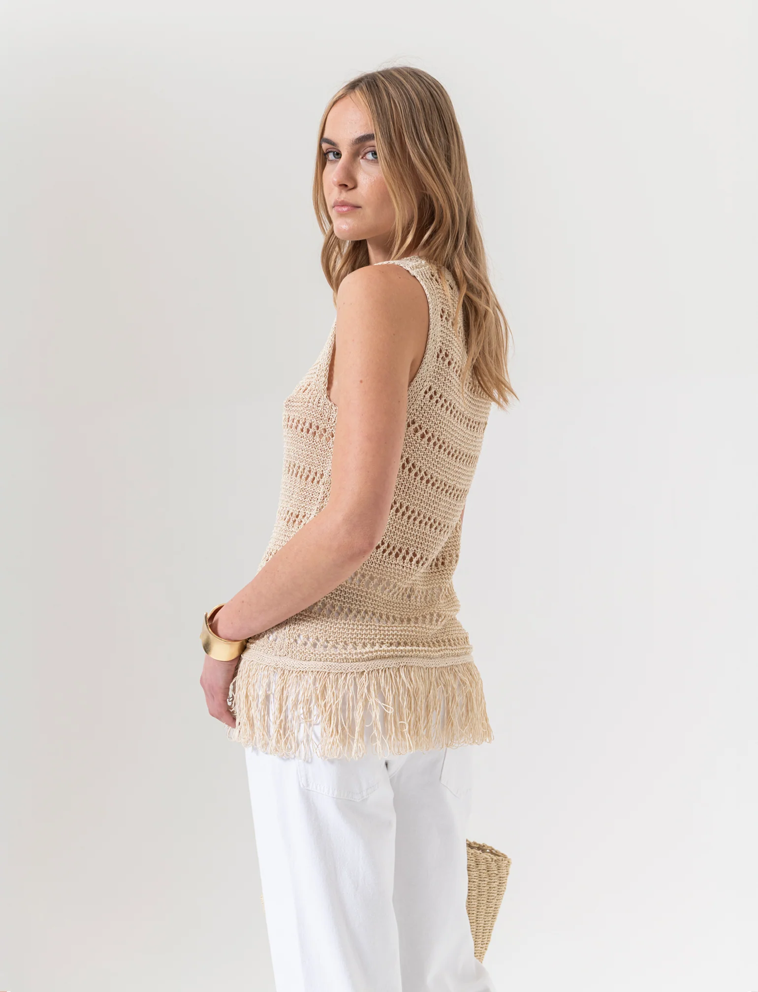 Top crochet con frange da donna - Oro - Image 2