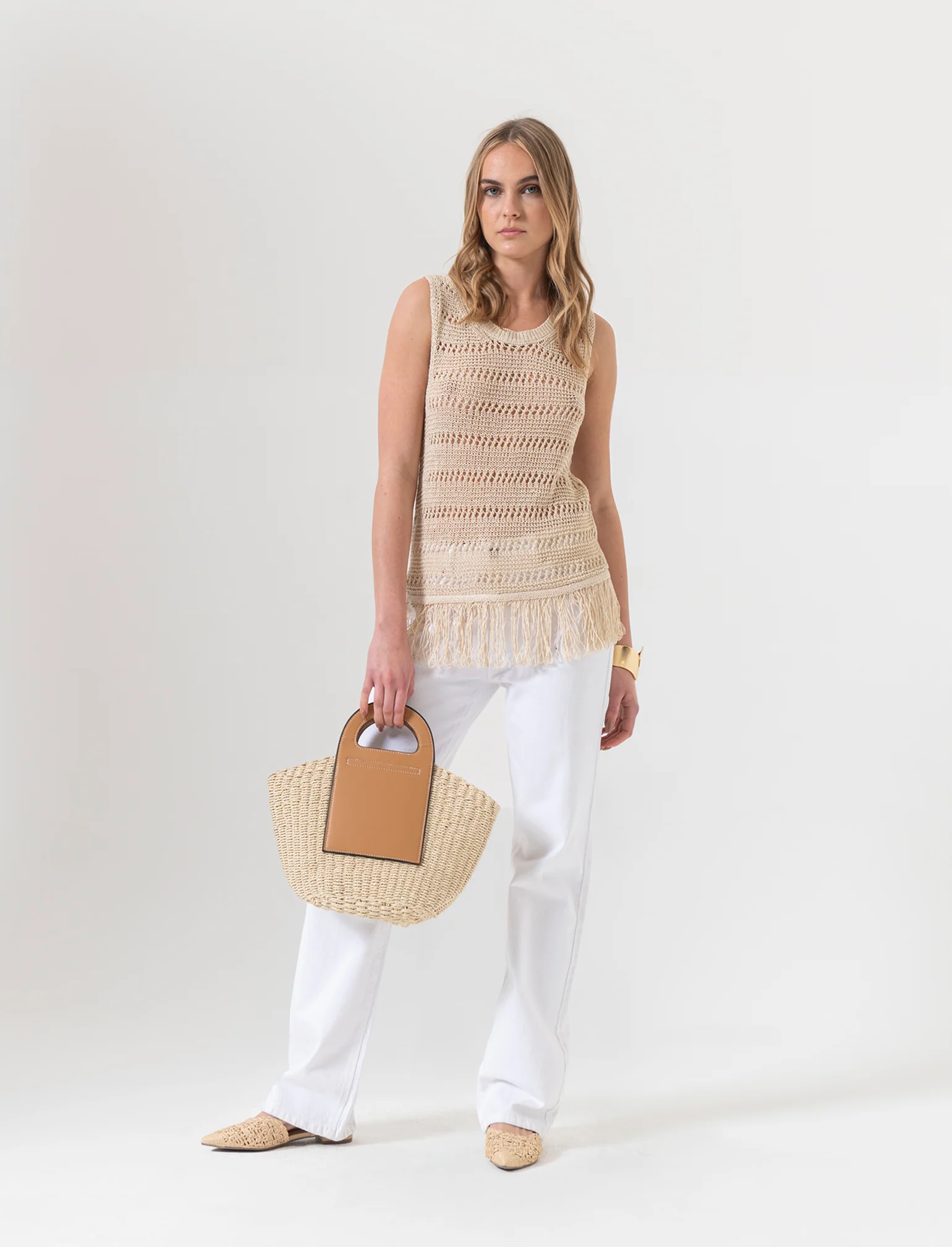 Top crochet con frange da donna - Oro - Image 5