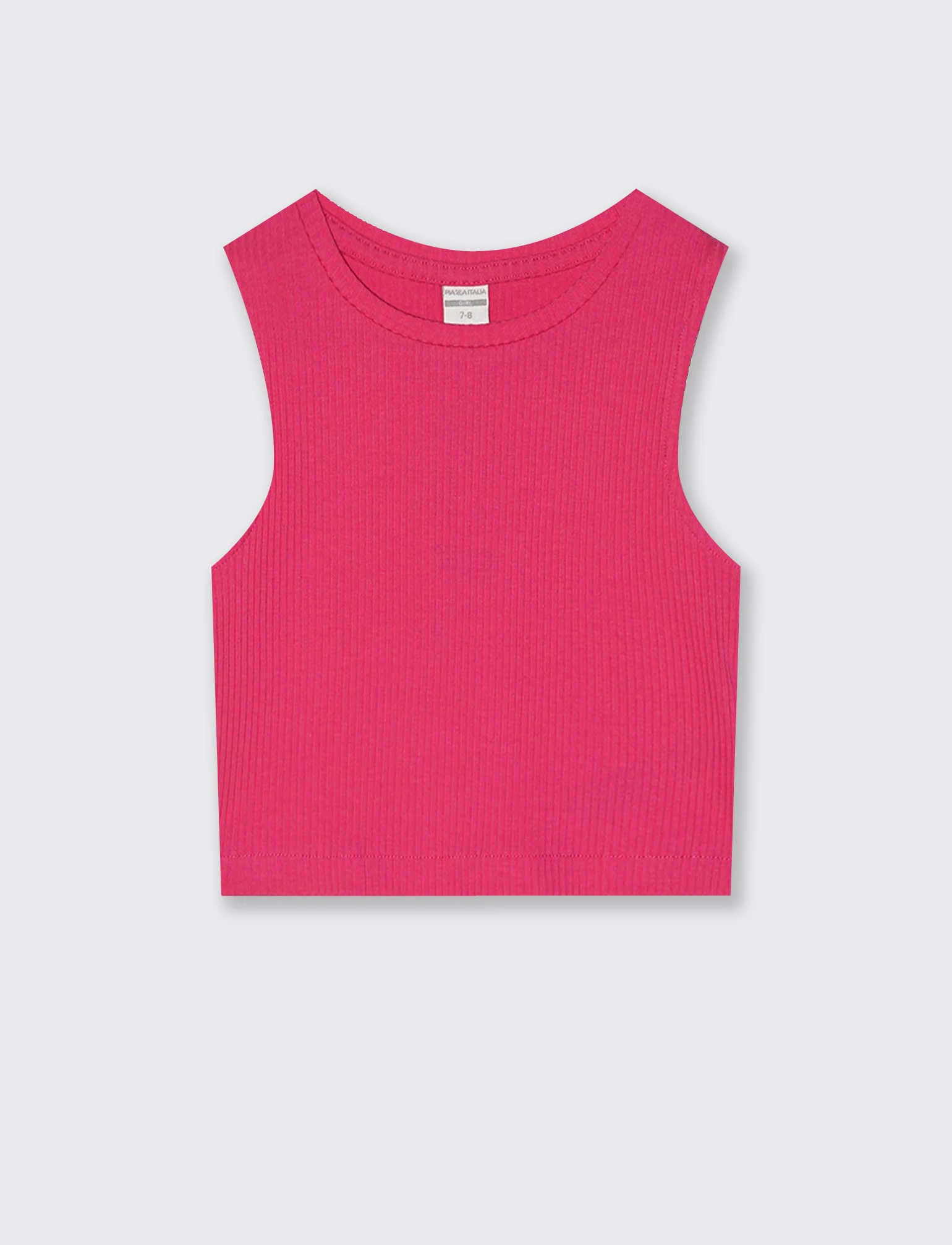 Top cropped in tessuto elastico girocollo - Fuxia