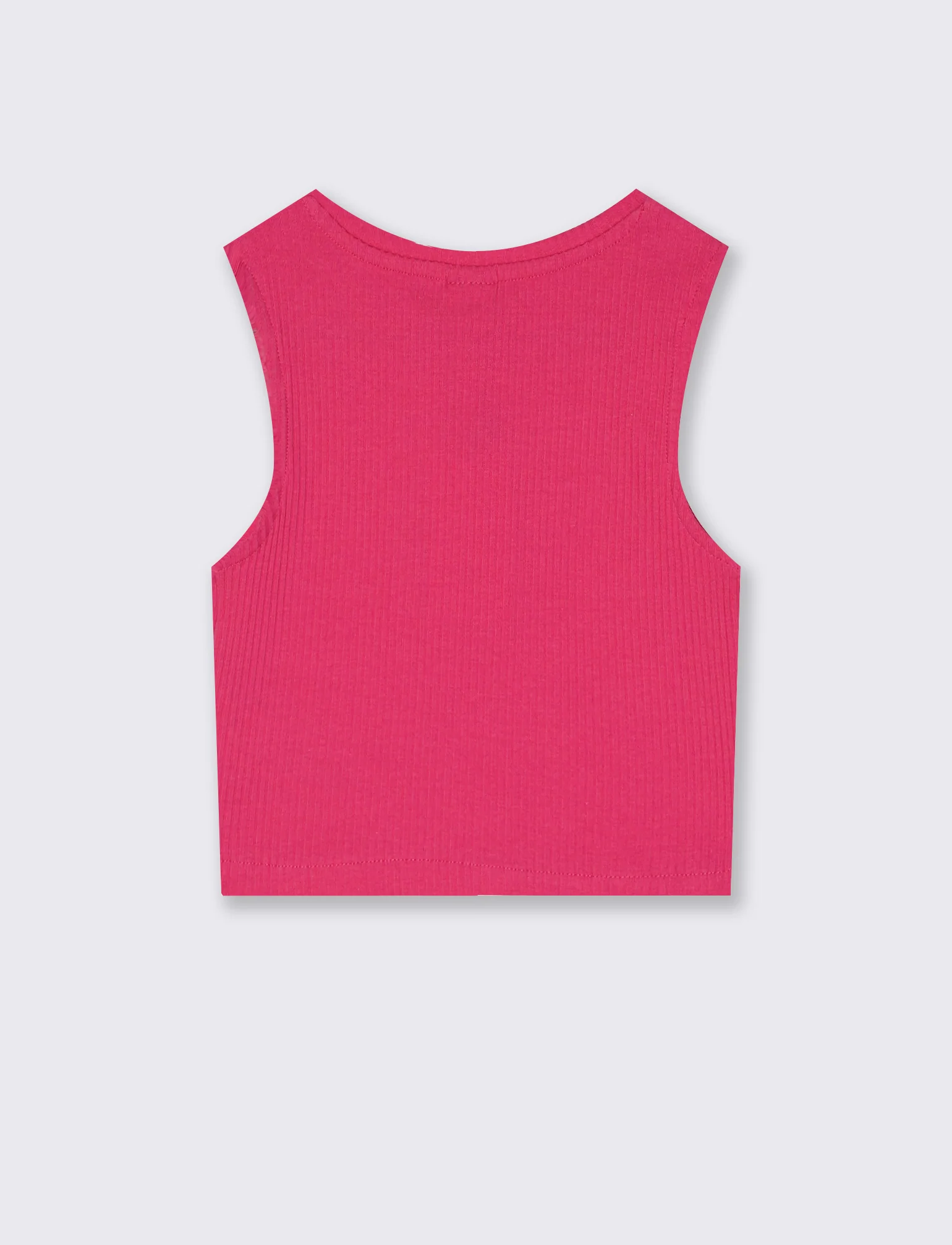 Top cropped in tessuto elastico girocollo - Fuxia - Image 2